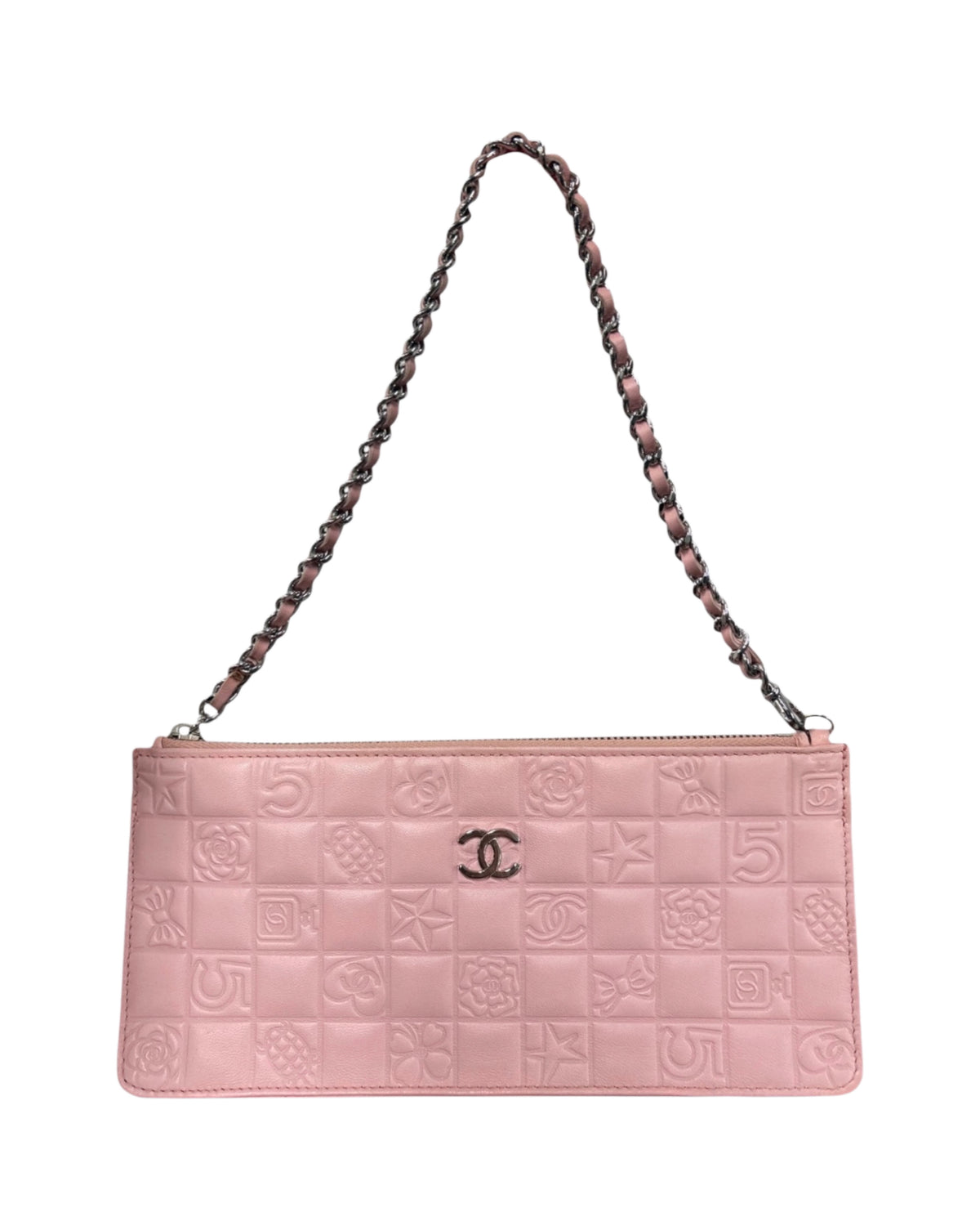 Chanel Vintage 00s Pink Lambskin Precious Symbols Shoulder Pochette Bag