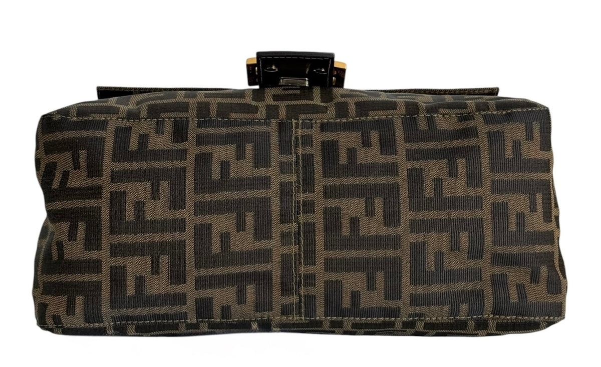 Fendi Vintage Brown Zucca Monogram Classic Mamma Shoulder Baguette Bag with GHW