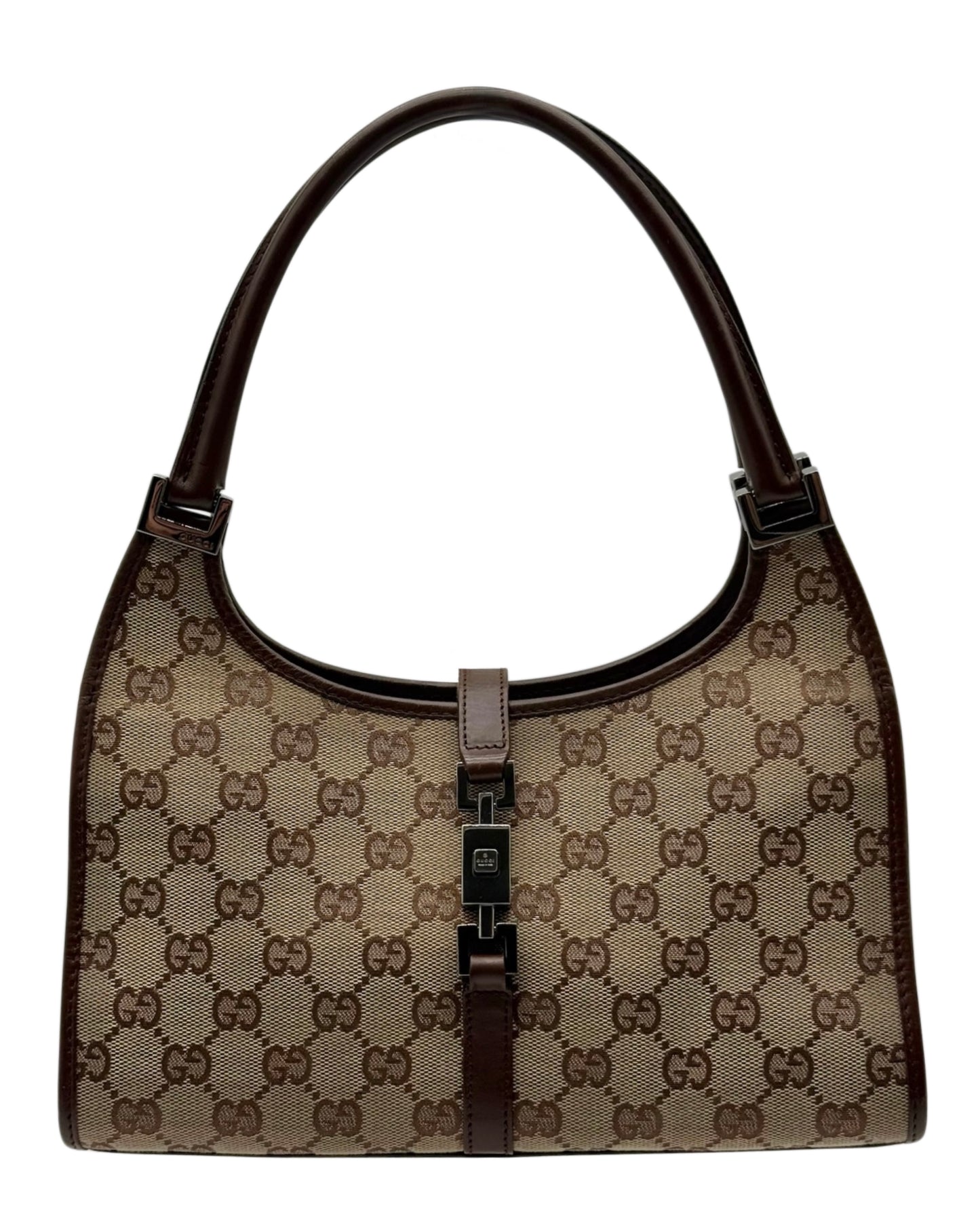 Gucci Vintage Brown GG Monogram Small Jackie Shoulder Bag