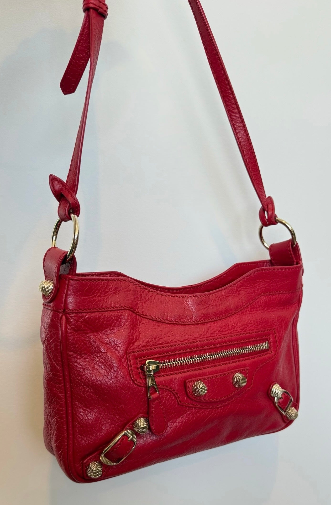 Balenciaga 2013 Red Leather Giant 12 Hip Crossbody Shoulder Bag