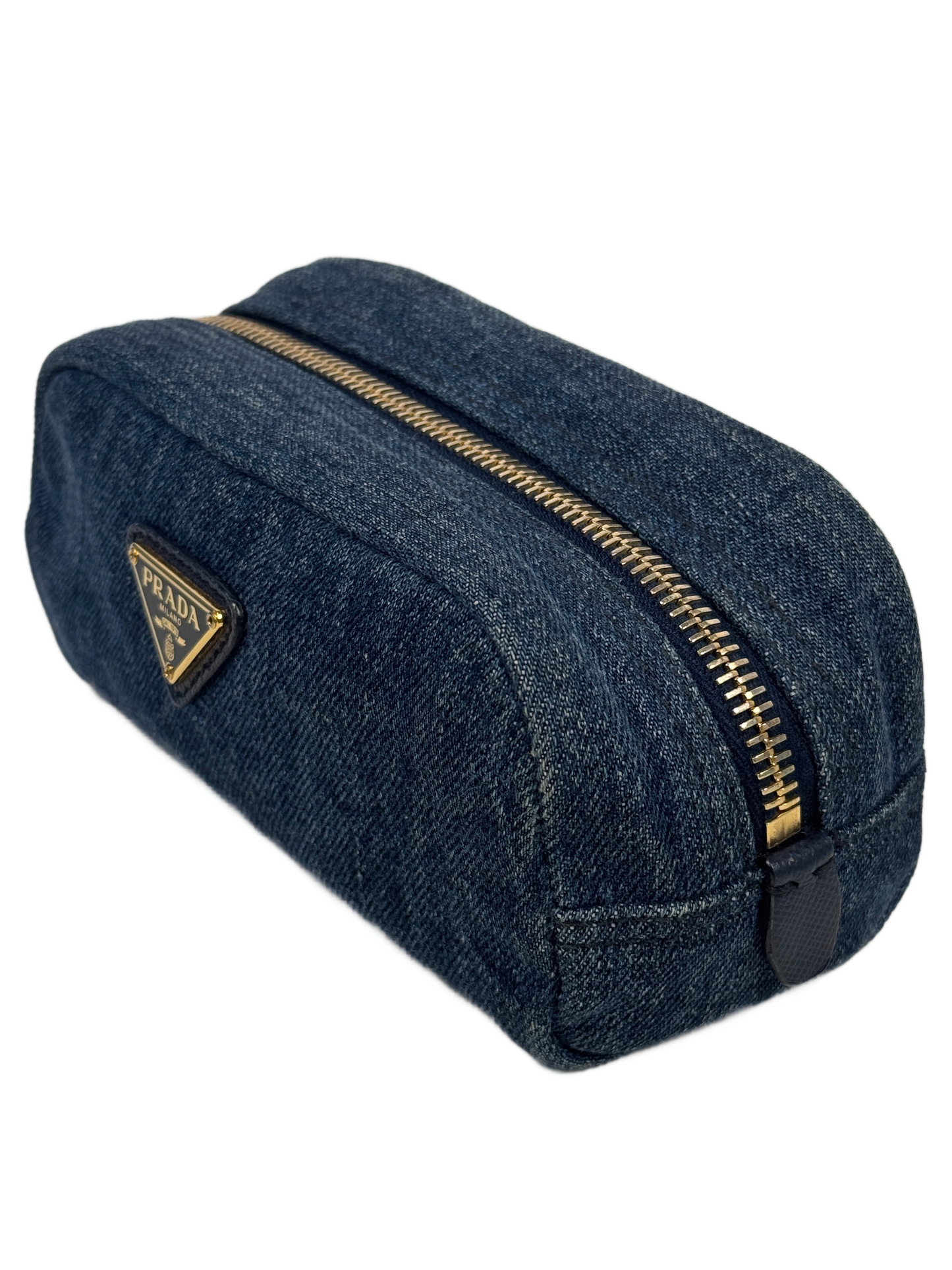 Prada Vintage Blue Denim Mini Cosmetic Zippered Pouch