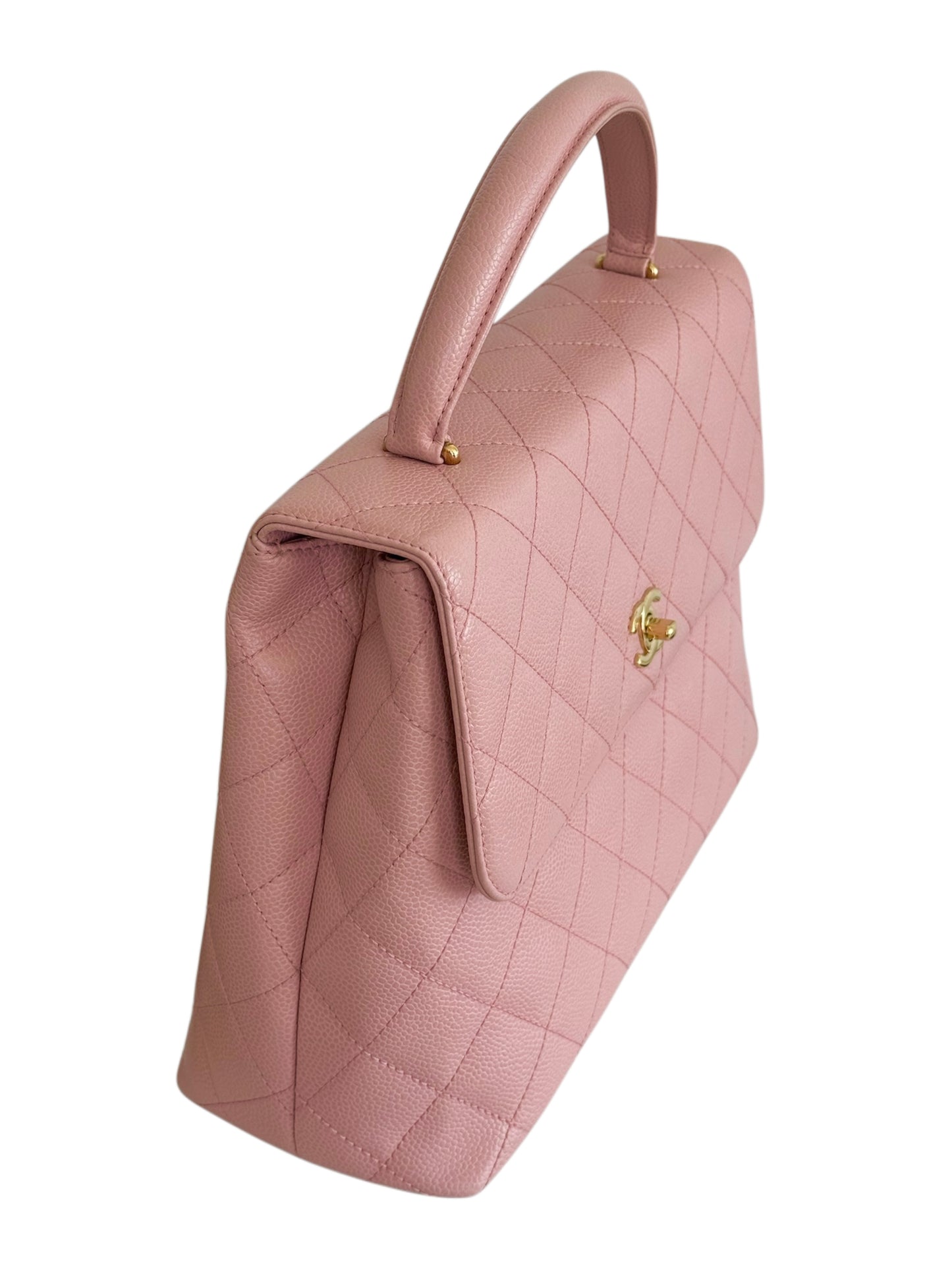 Chanel Vintage 00s Sakura Pink Quilted Caviar Leather Medium Kelly Top Handle Classic Flap Bag