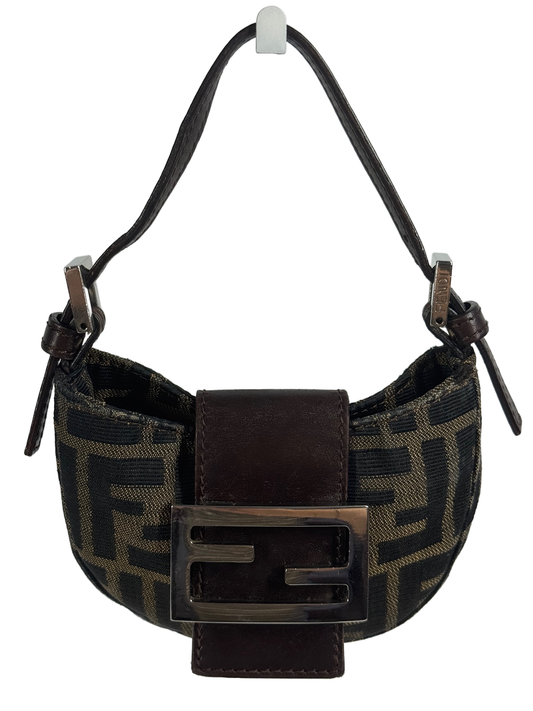 Fendi Vintage Brown Zucca Monogram Mini Croissant Baguette Bag