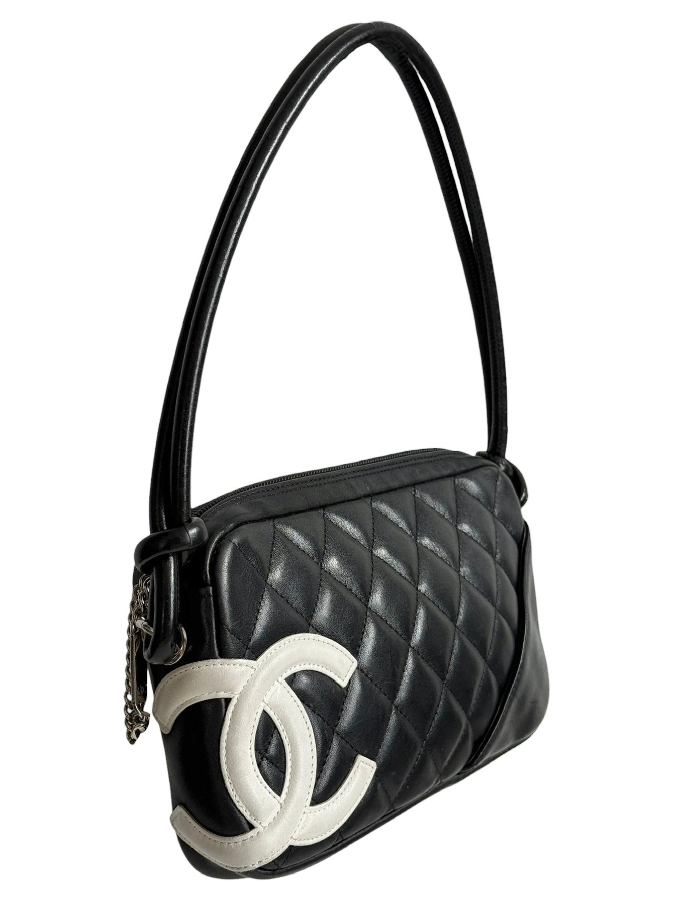 Chanel Vintage 00s Black & White Quilted Lambskin CC Cambon Pochette Shoulder Bag