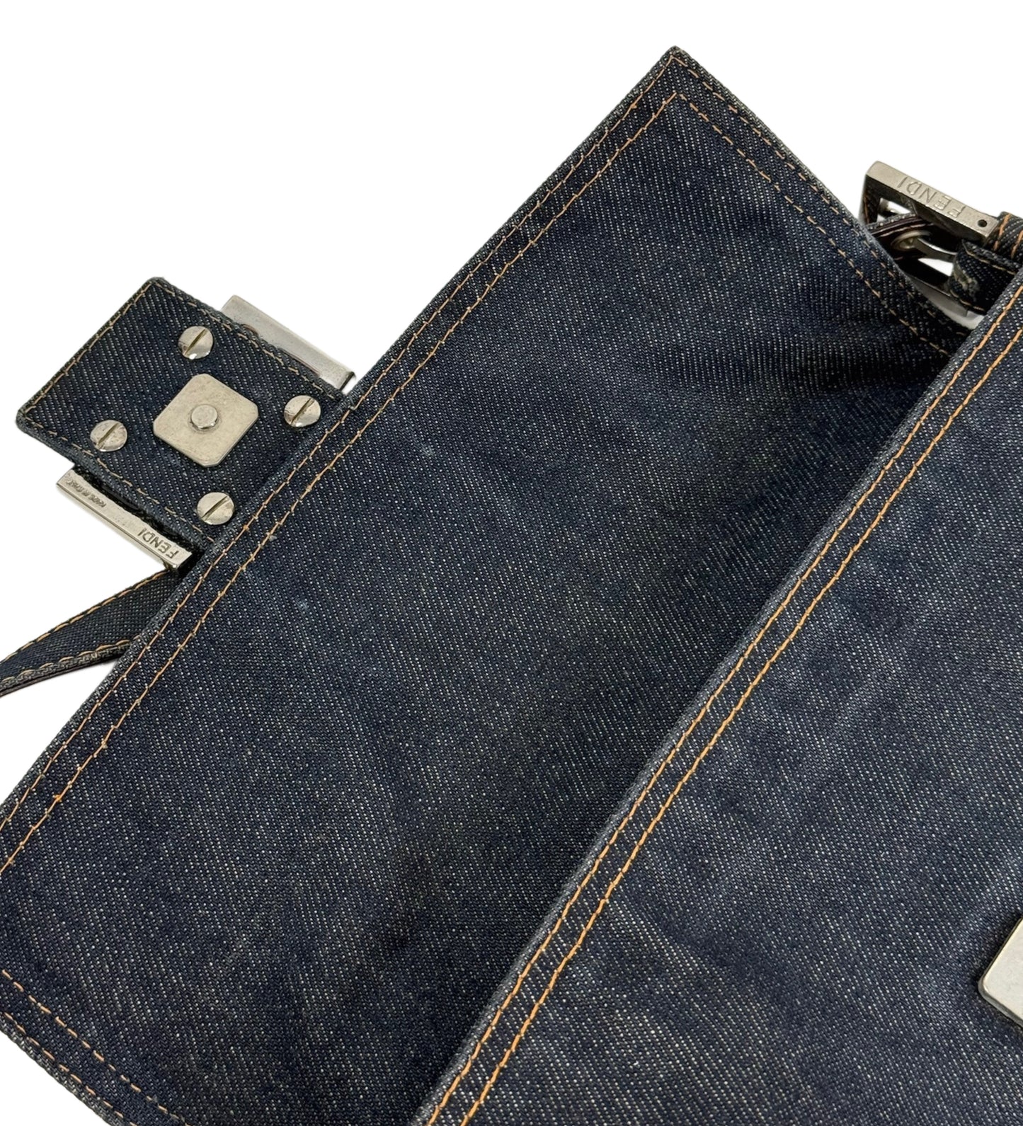 Fendi Vintage Blue Denim Classic Shoulder Baguette Bag