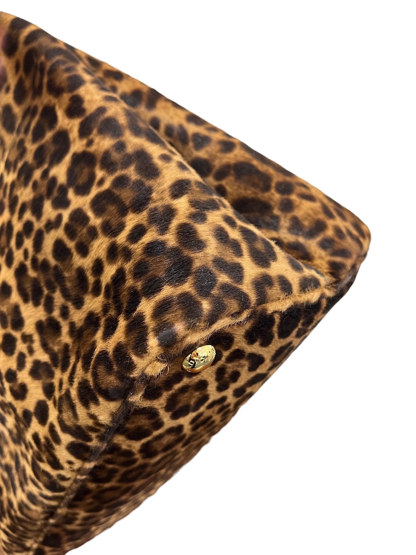 Prada Vintage Brown Suede & Leopard Print Pony Hair Large Two-Way Shoulder Tote Bag