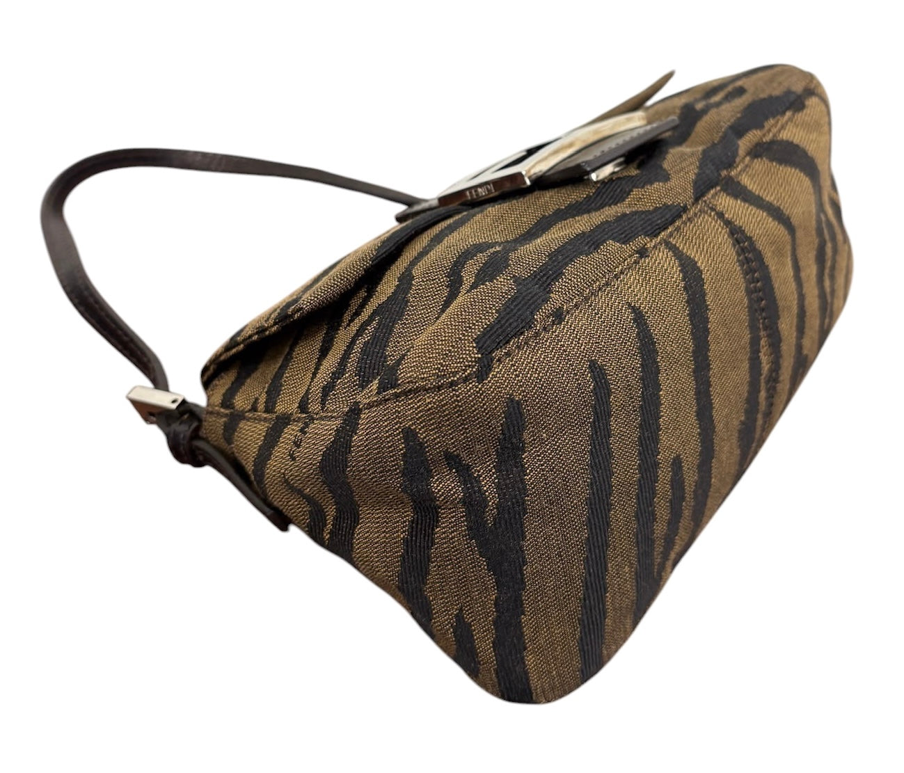 Fendi Vintage Brown & Black Zebra Print Canvas Mini Mamma Baguette Shoulder Bag