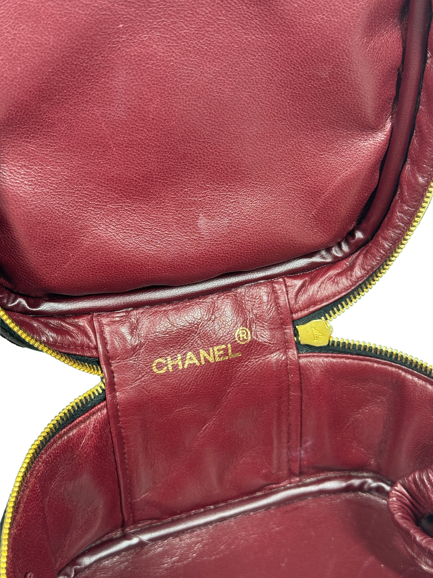 Chanel Vintage 90s Black Quilted Lambskin Top Handle Vanity Bag