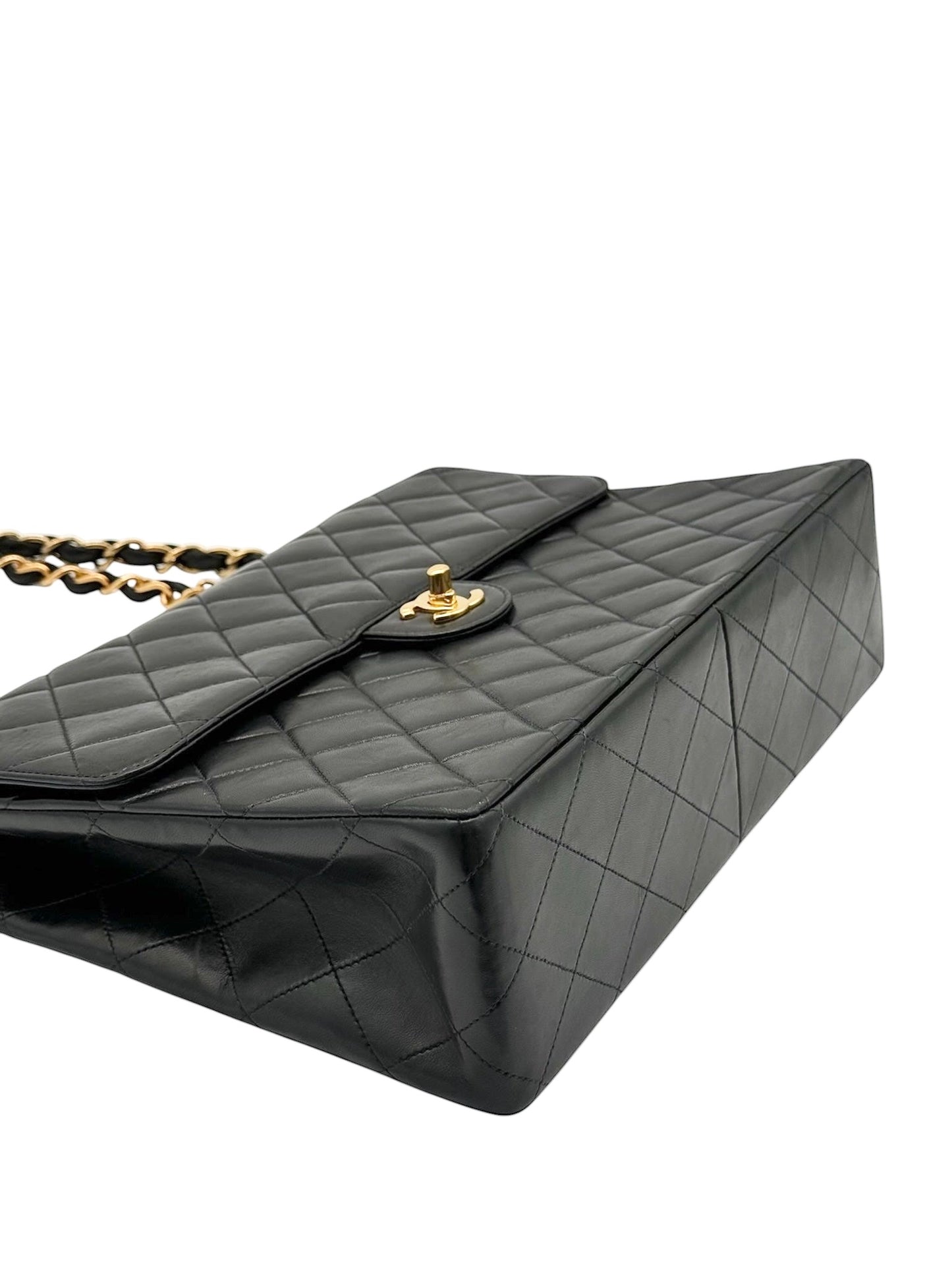 Chanel Vintage 00s Black Quilted Lambskin Maxi Flap Bag W 24K GPHW