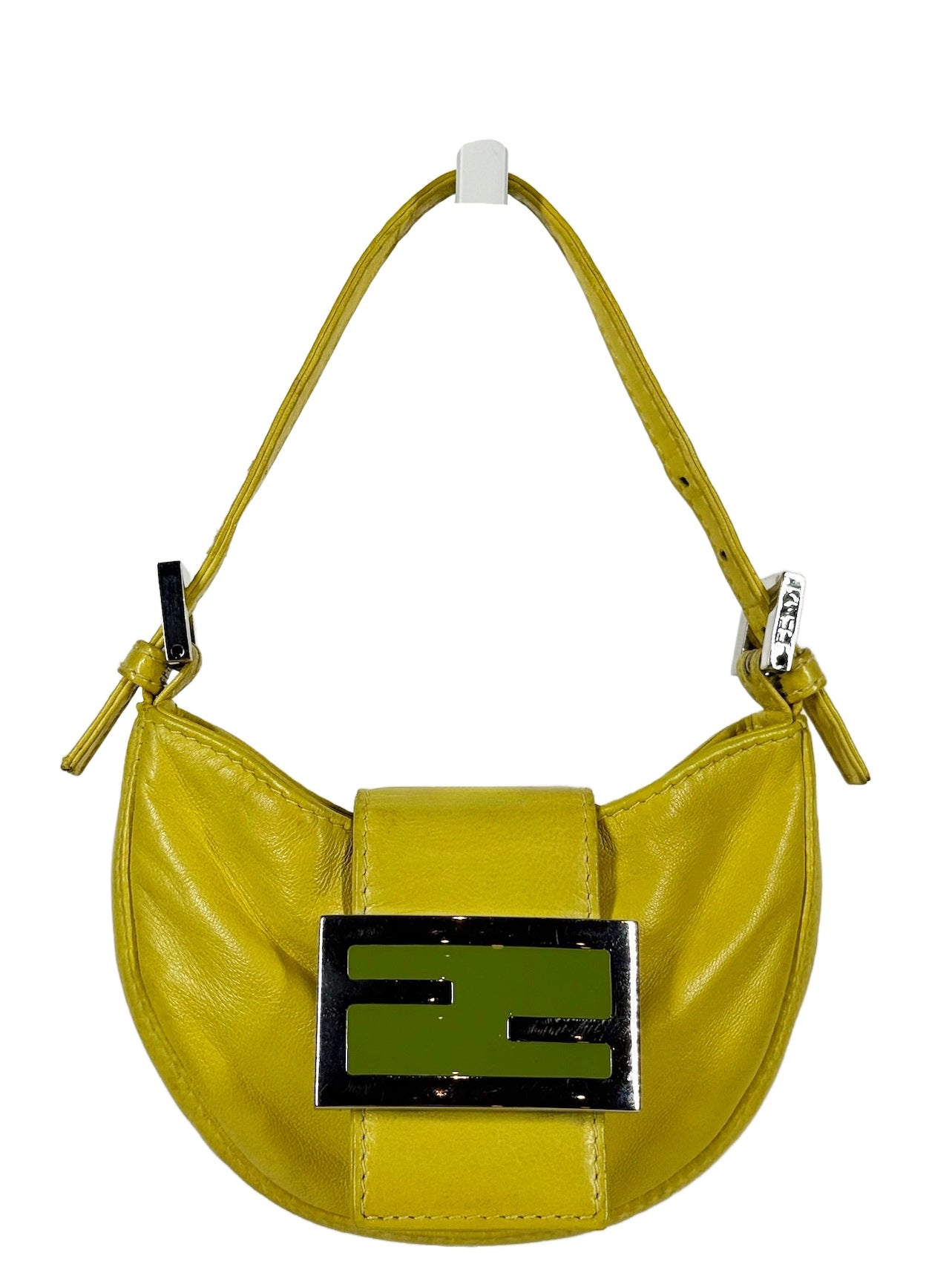 Fendi Vintage Yellow Lambskin Green Logo Mini Croissant Baguette