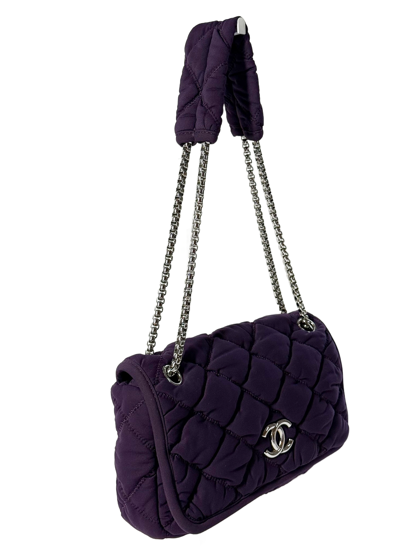 Chanel Vintage Purple Nylon Bubble Quilted Small Shoulder Flap Bag