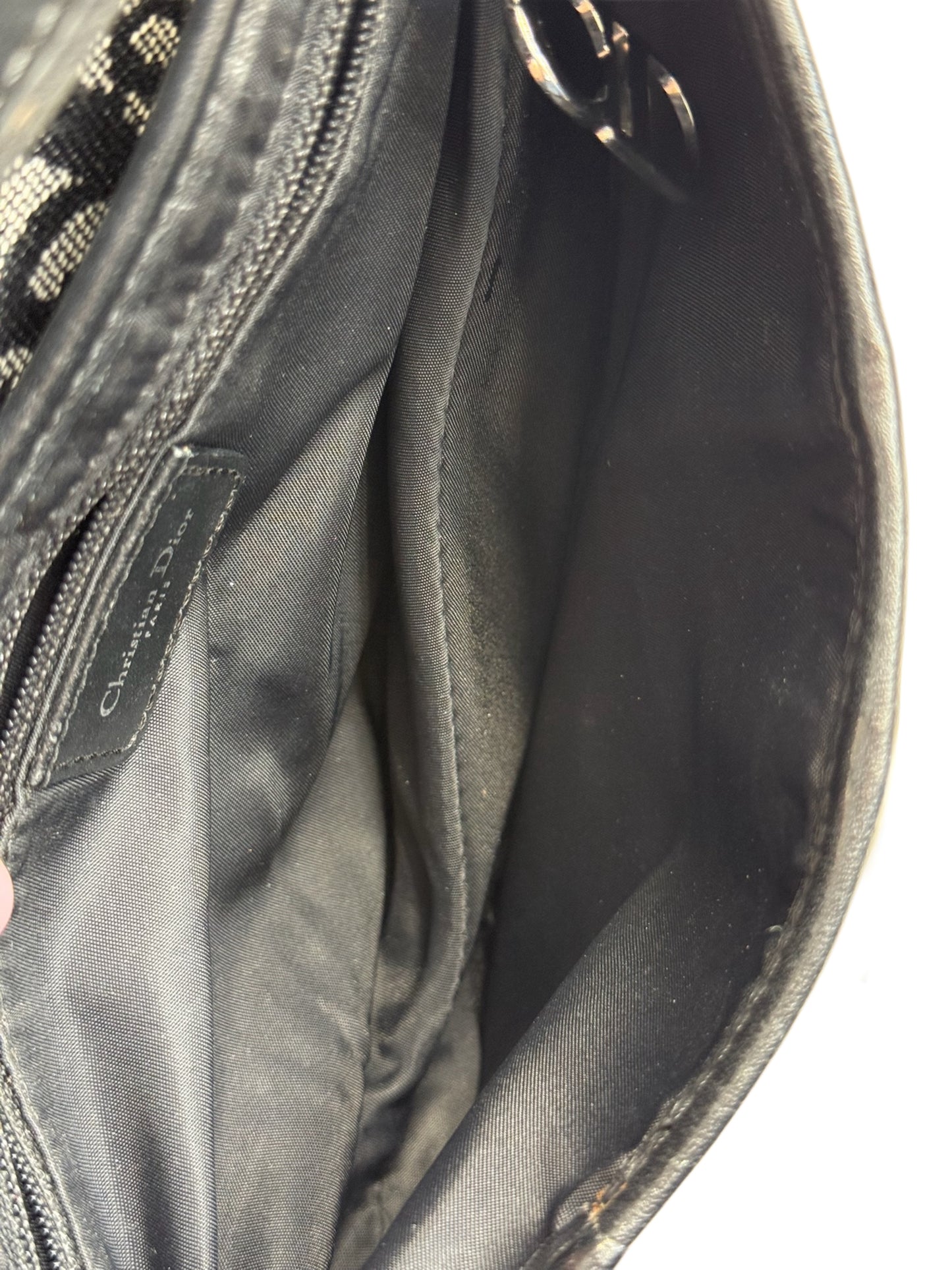 Dior Vintage 2005 Black Trotter Monogram Medium Saddle Bag