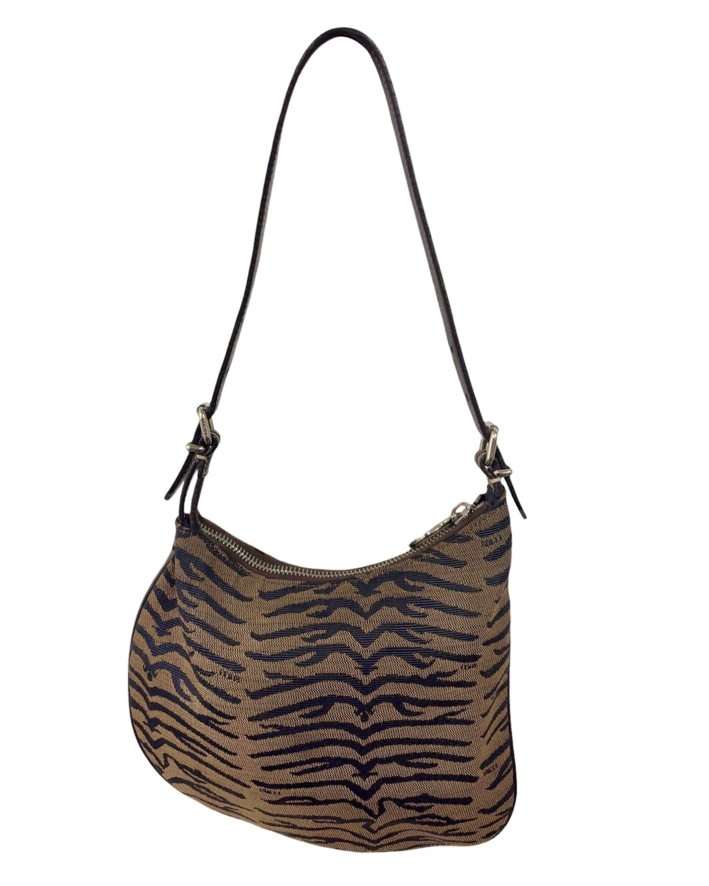 Fendi Vintage Dark Brown Zebra Print Oyster Hobo Shoulder Bag