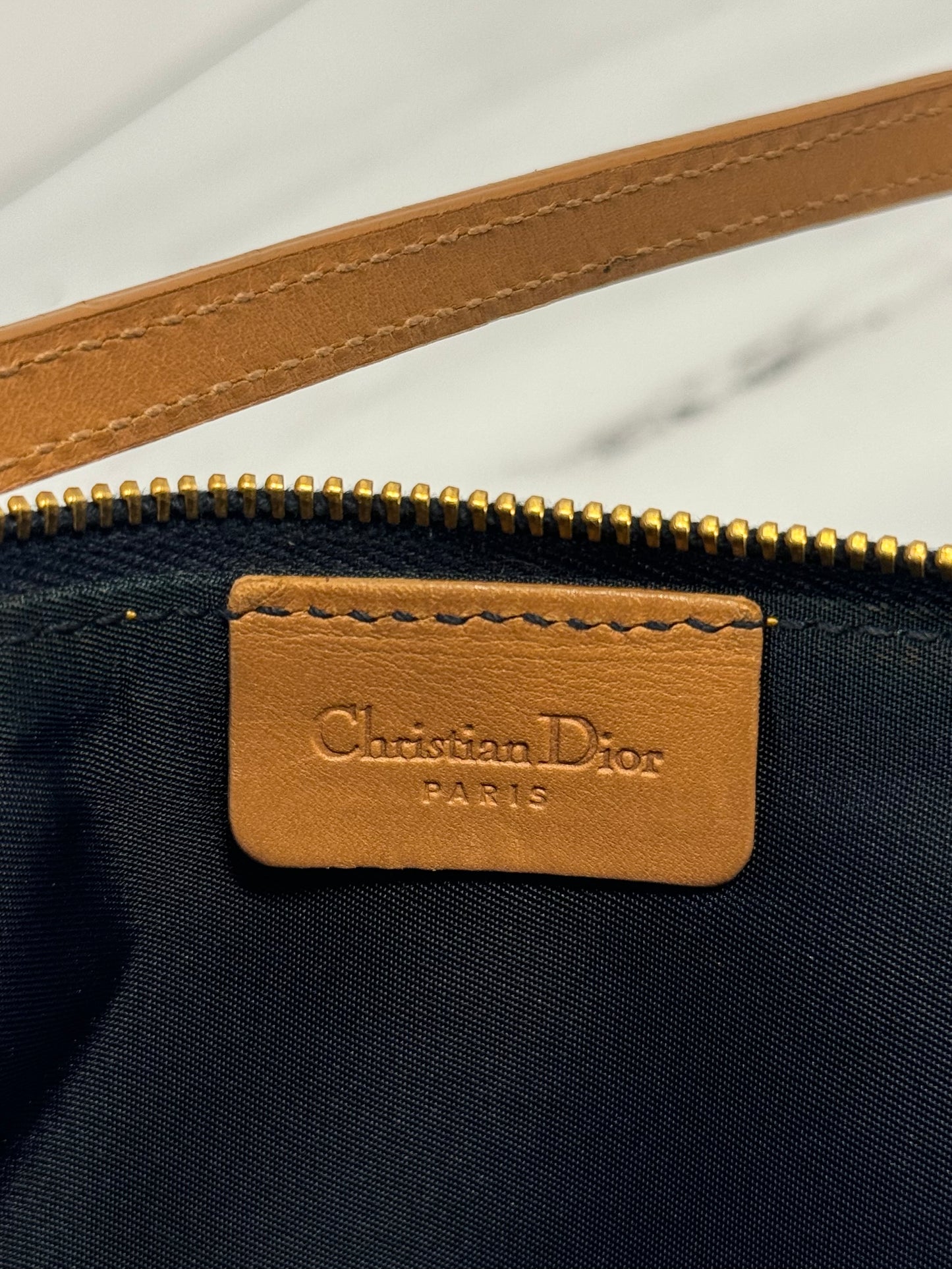 Dior Vintage 2001 Navy Blue Denim Mini Saddle Shoulder Bag