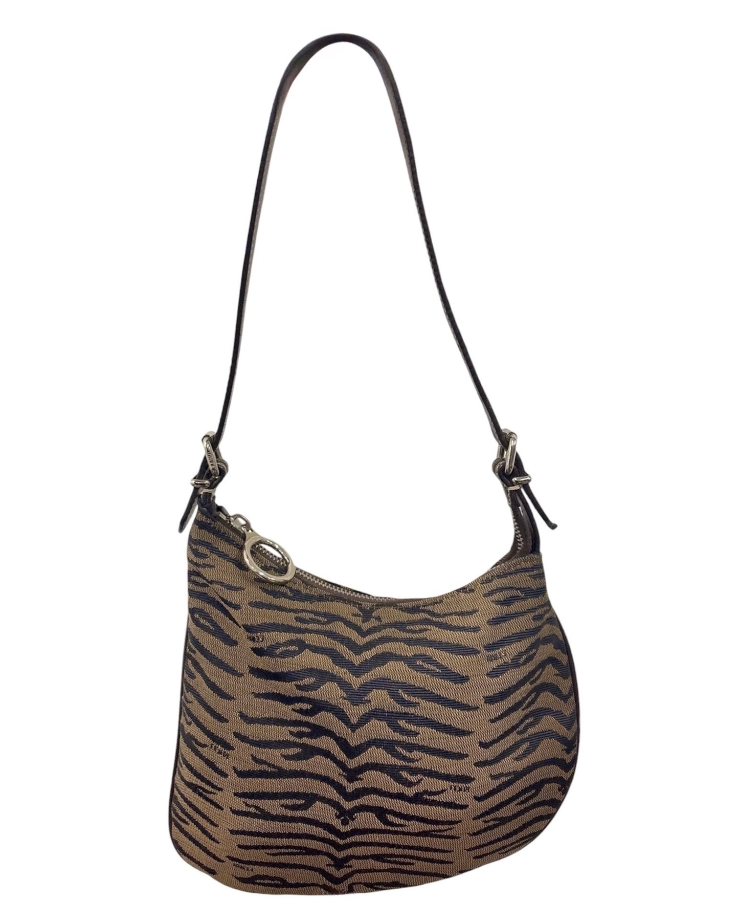 Fendi Vintage Dark Brown Zebra Print Oyster Hobo Shoulder Bag