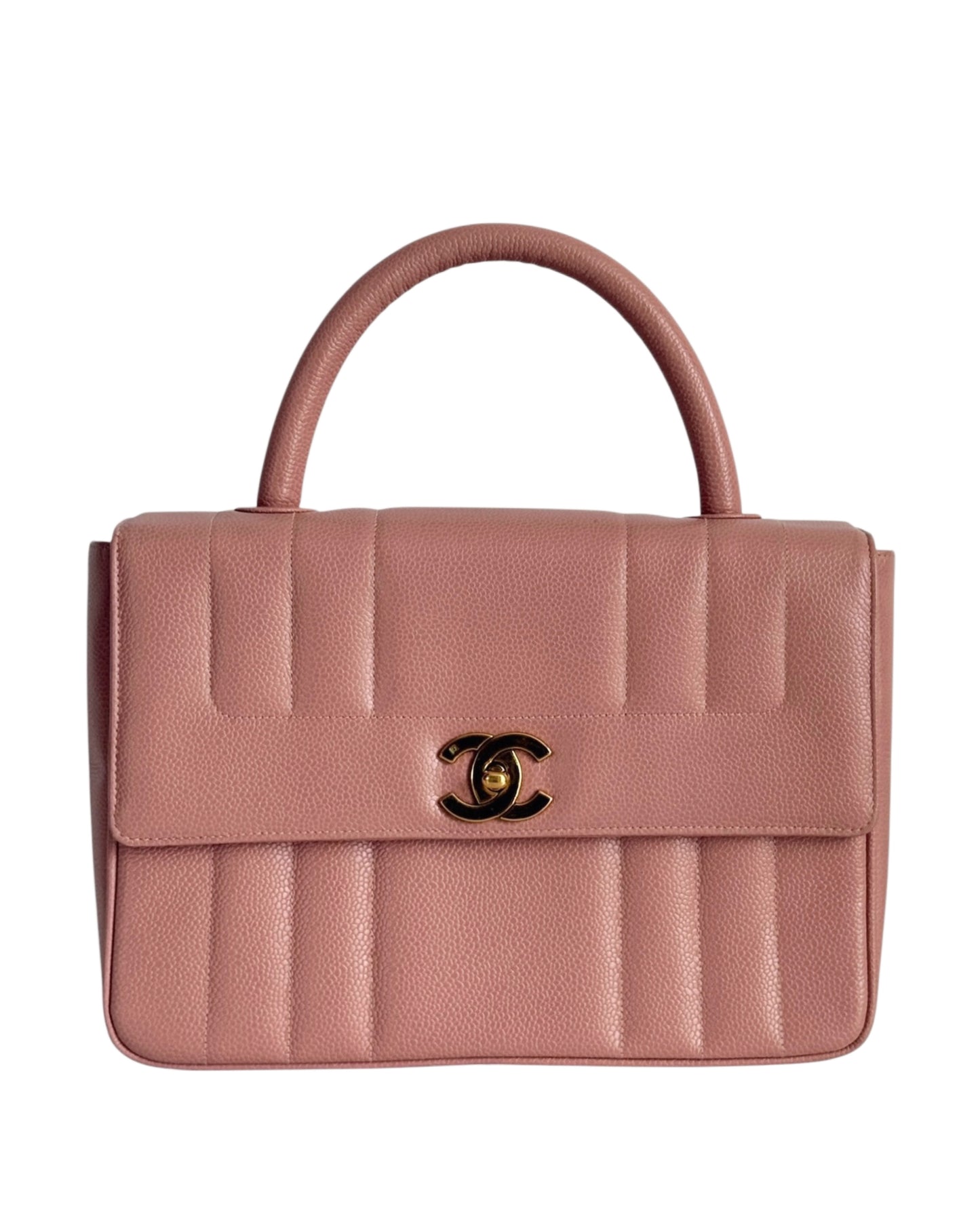 Chanel Vintage 1994 Sakura Pink Caviar Leather Vertical Quilted Medium Kelly Top Handle Flap Bag with 24K GPHW