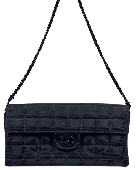 Chanel Vintage 00s Black Nylon Travel Line Chocolate Bar Flap Bag