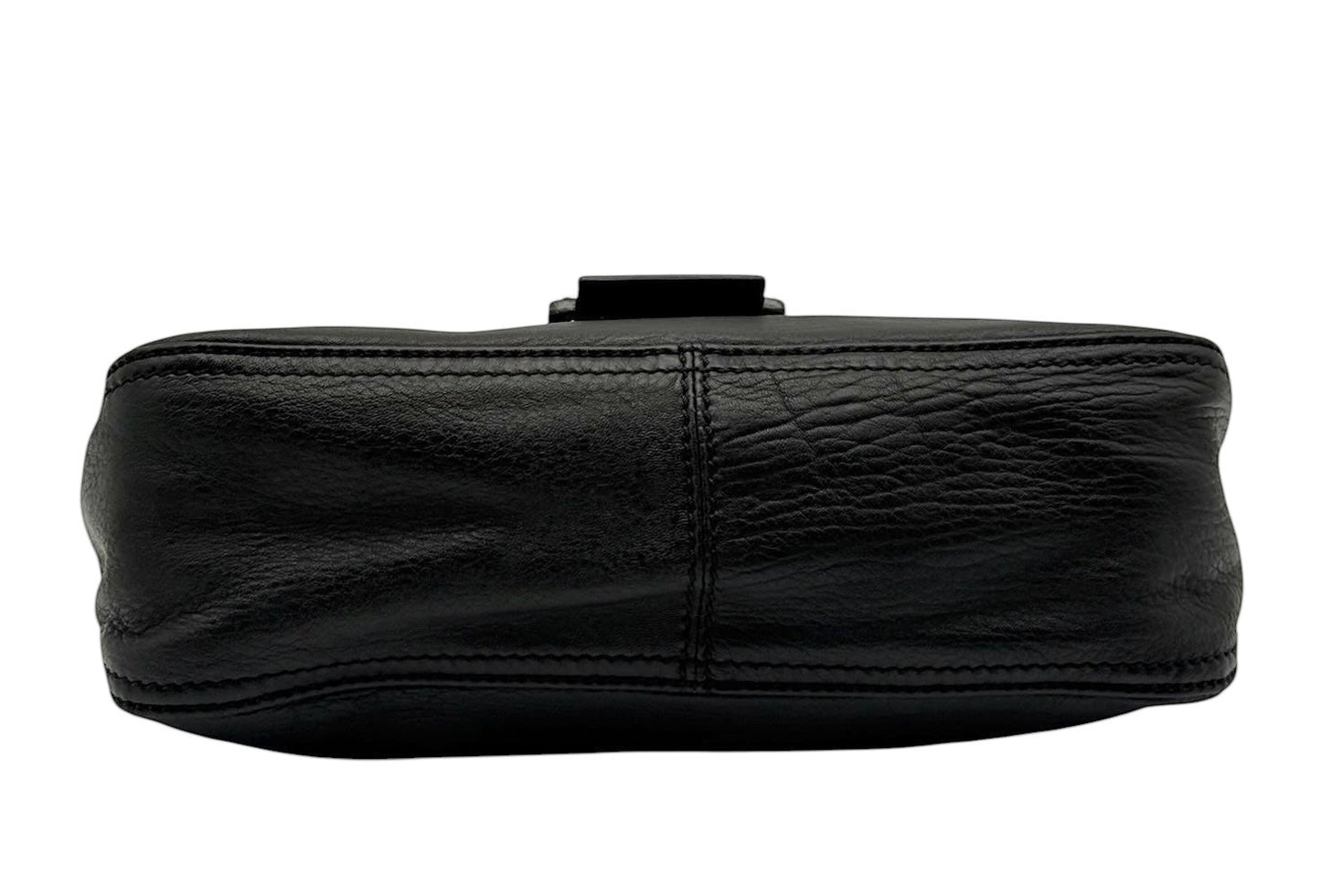 Fendi Vintage Black Selleria Leather Double Flap Shoulder Baguette Bag