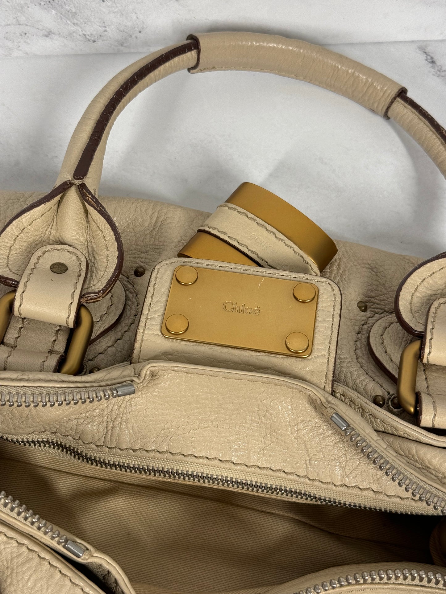 Chloé Vintage Beige Leather Paddington Shoulder Bag