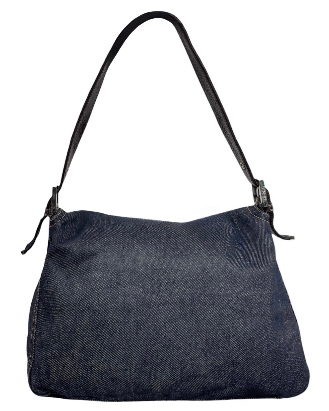 Fendi Vintage Classic Blue Denim Mamma Baguette Shoulder Bag