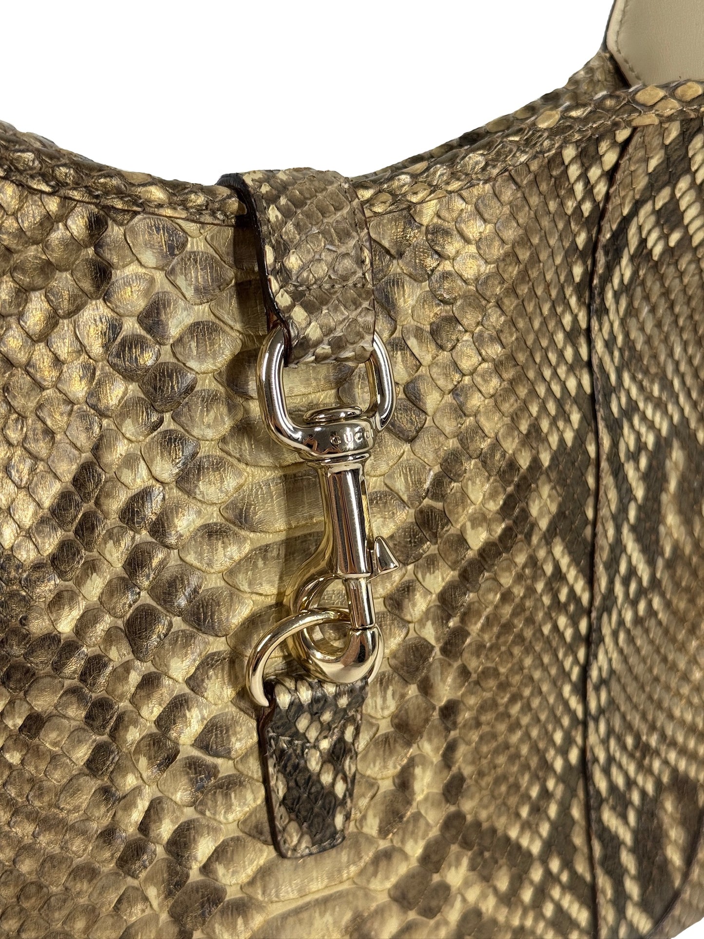 Gucci Vintage Beige Python Snakeskin Leather Large Jackie Hobo Shoulder Bag