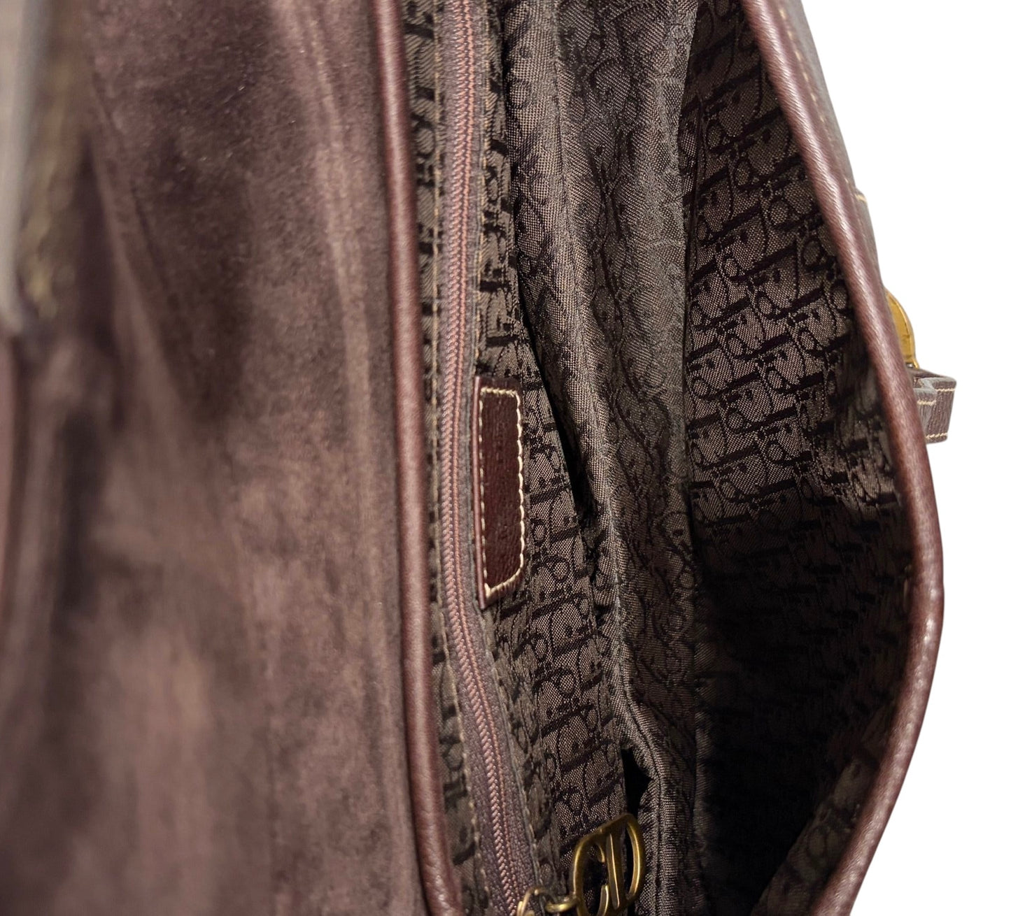 Dior Vintage 2002 Brown Grained Calfskin Leather Medium Saddle Shoulder Bag