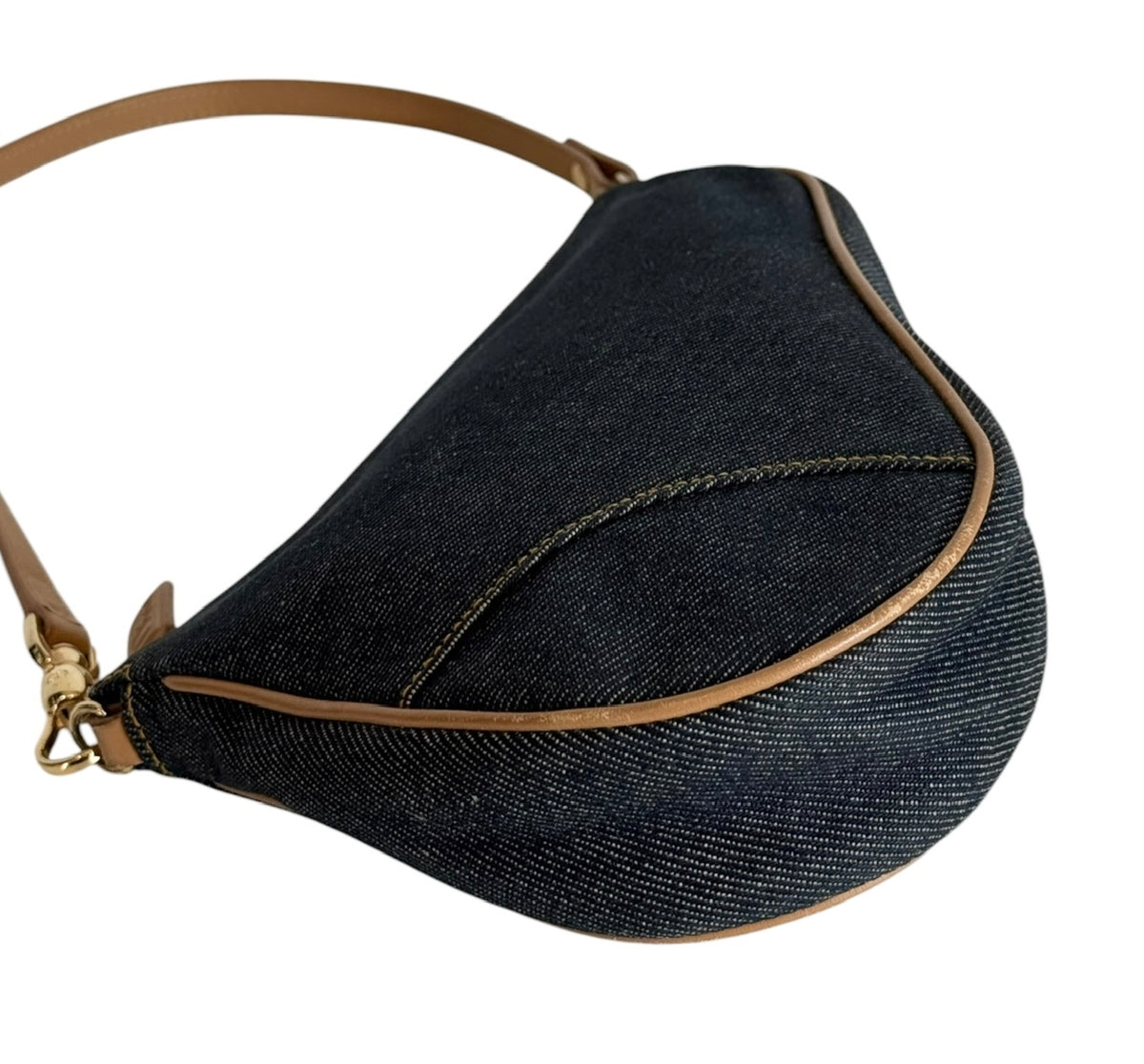 Dior Vintage 2001 Blue Denim Mini Saddle Shoulder Pochette Bag