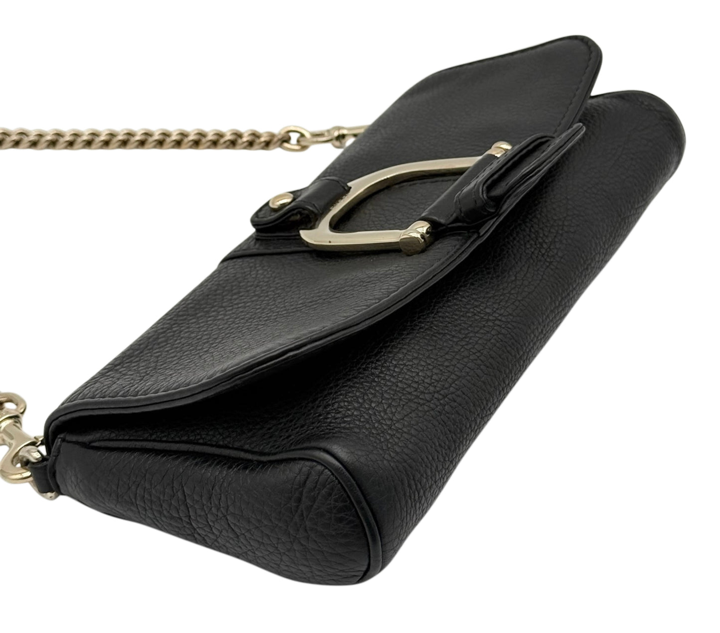 Gucci Vintage Black Pebbled Leather Half Bit Small Chain Pochette Shoulder Bag