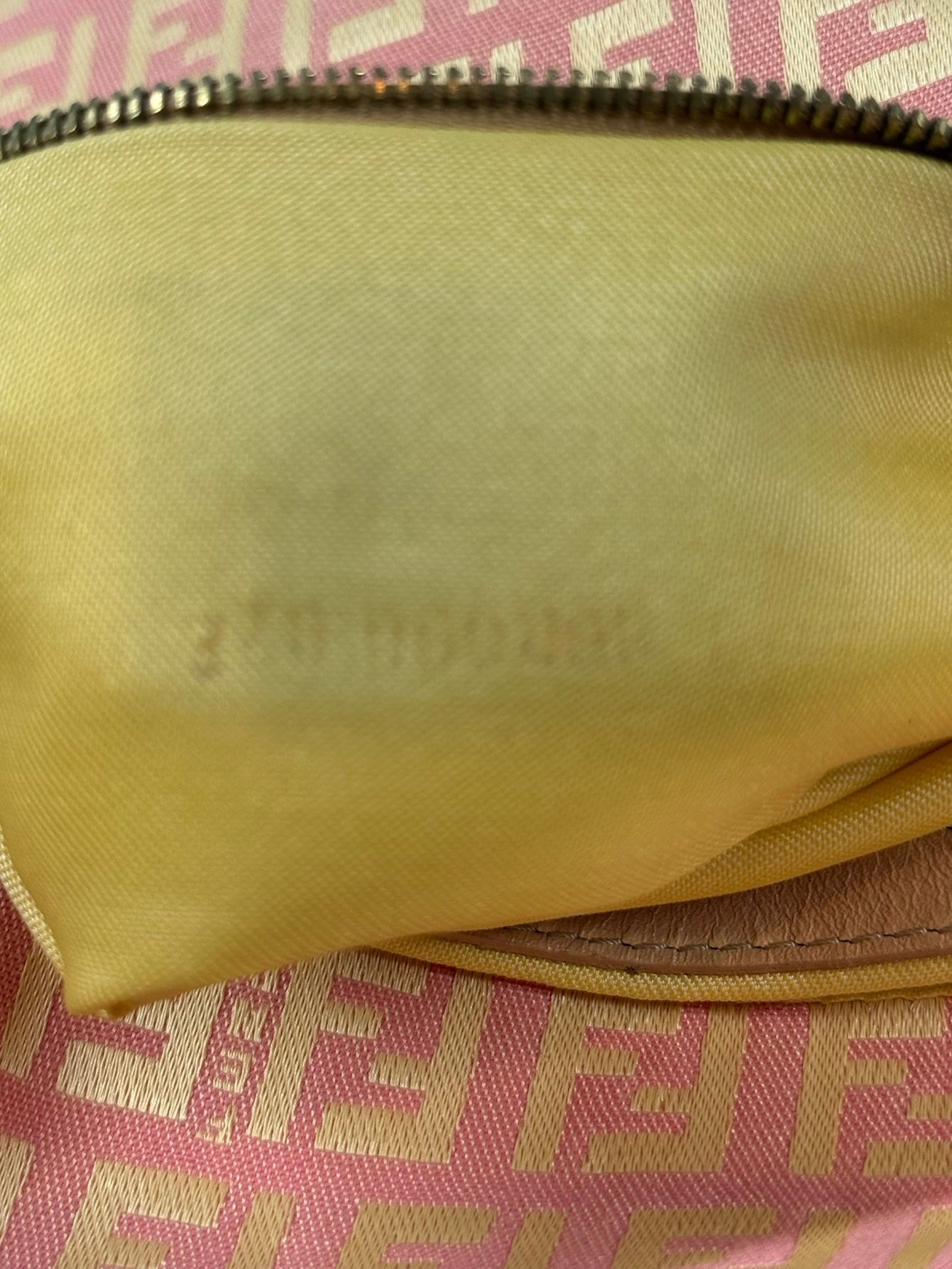 Fendi Vintage Pink & Yellow Zucca Monogram Shoulder Baguette Bag