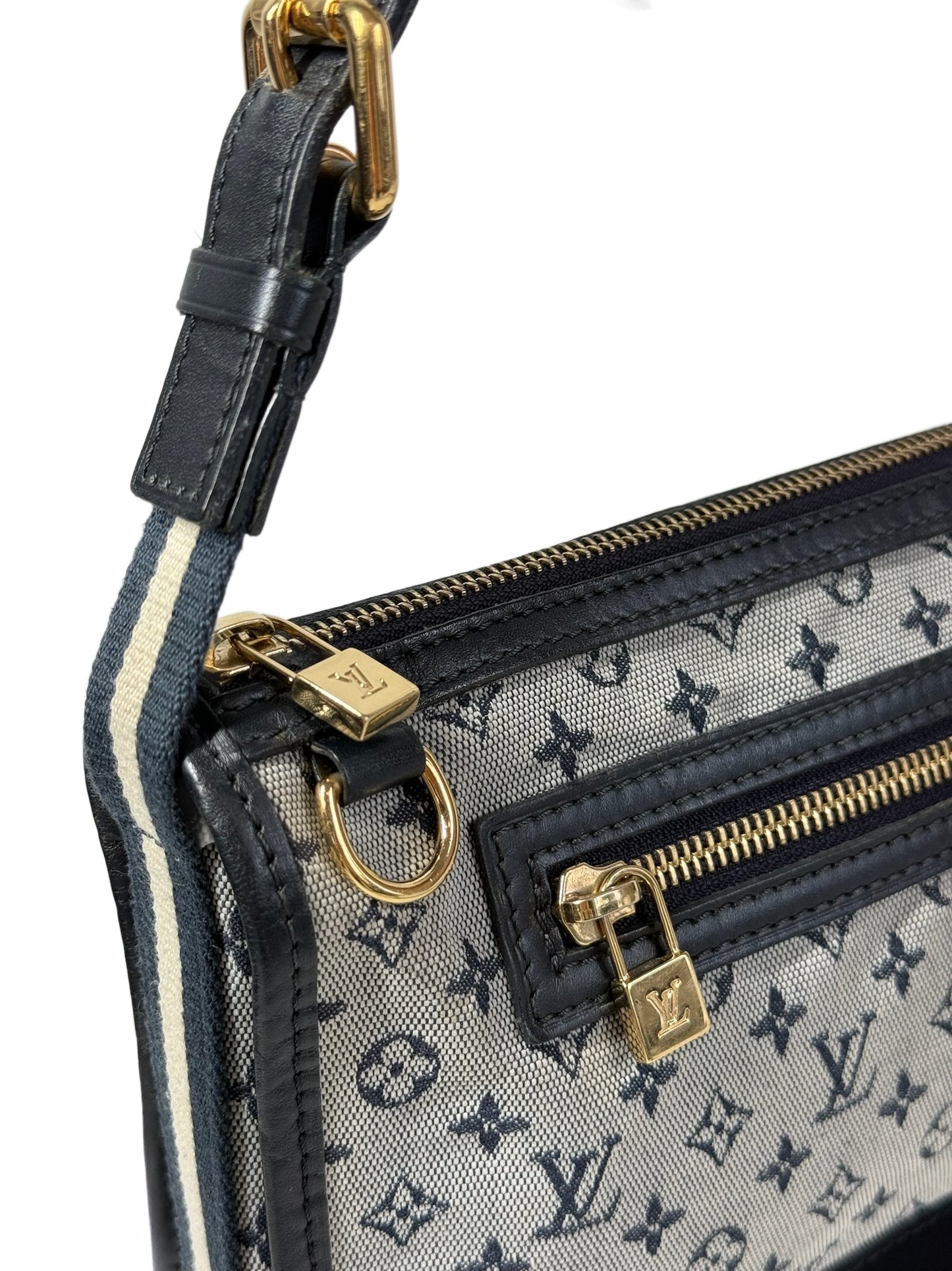 Louis Vuitton Vintage 2004 Navy Blue Mini Lin Monogram Kathleen Pochette Shoulder Bag