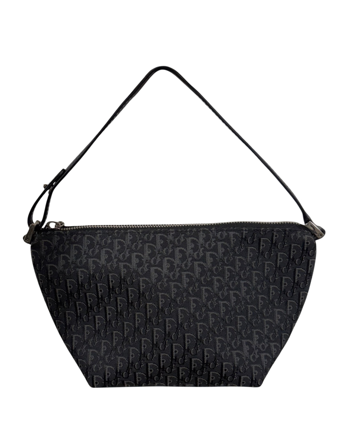 Dior Vintage Black Trotter Monogram Canvas Top Handle Pochette Bag