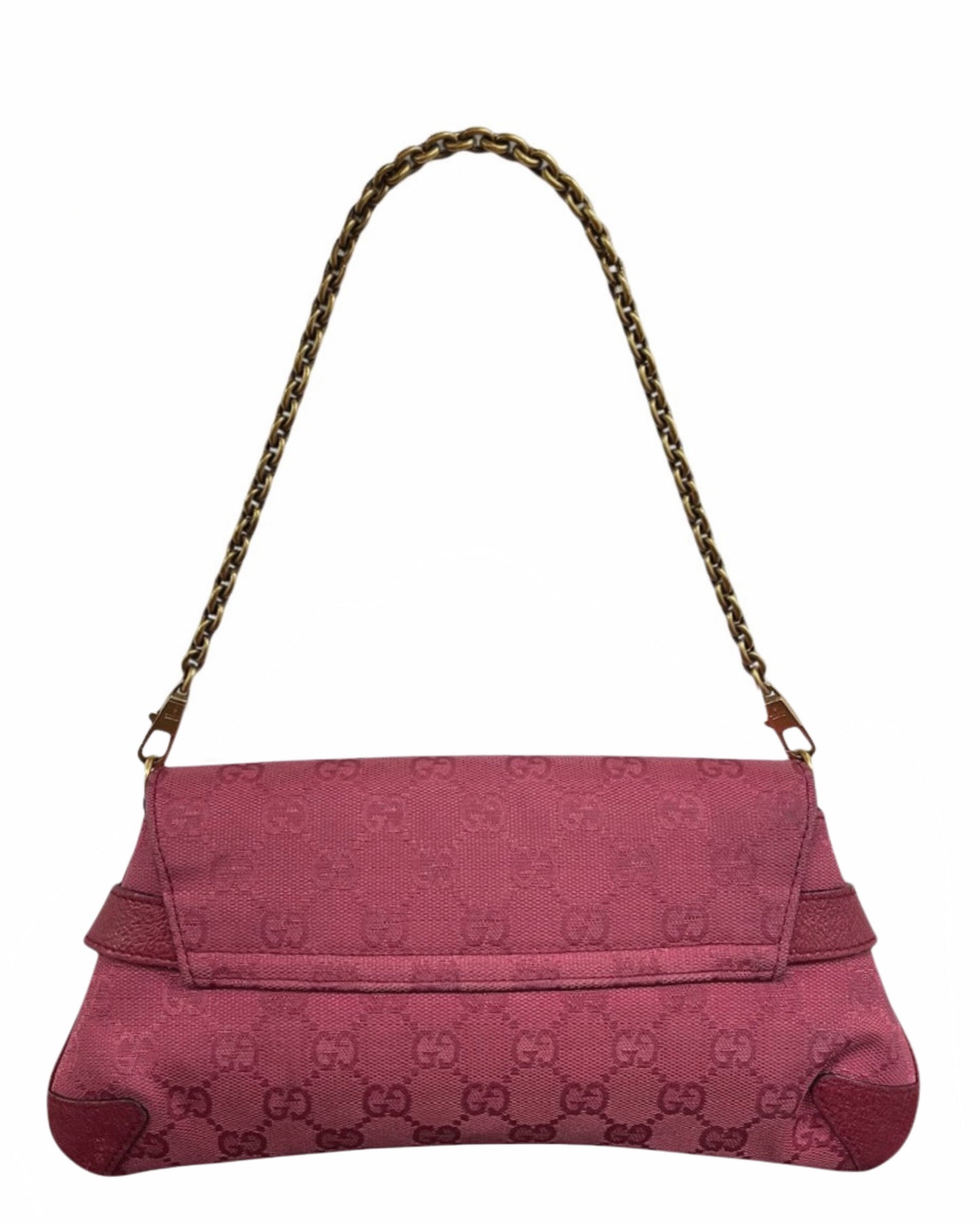 Gucci Vintage Fuchsia GG Monogram Small Horsebit Shoulder Clutch Bag