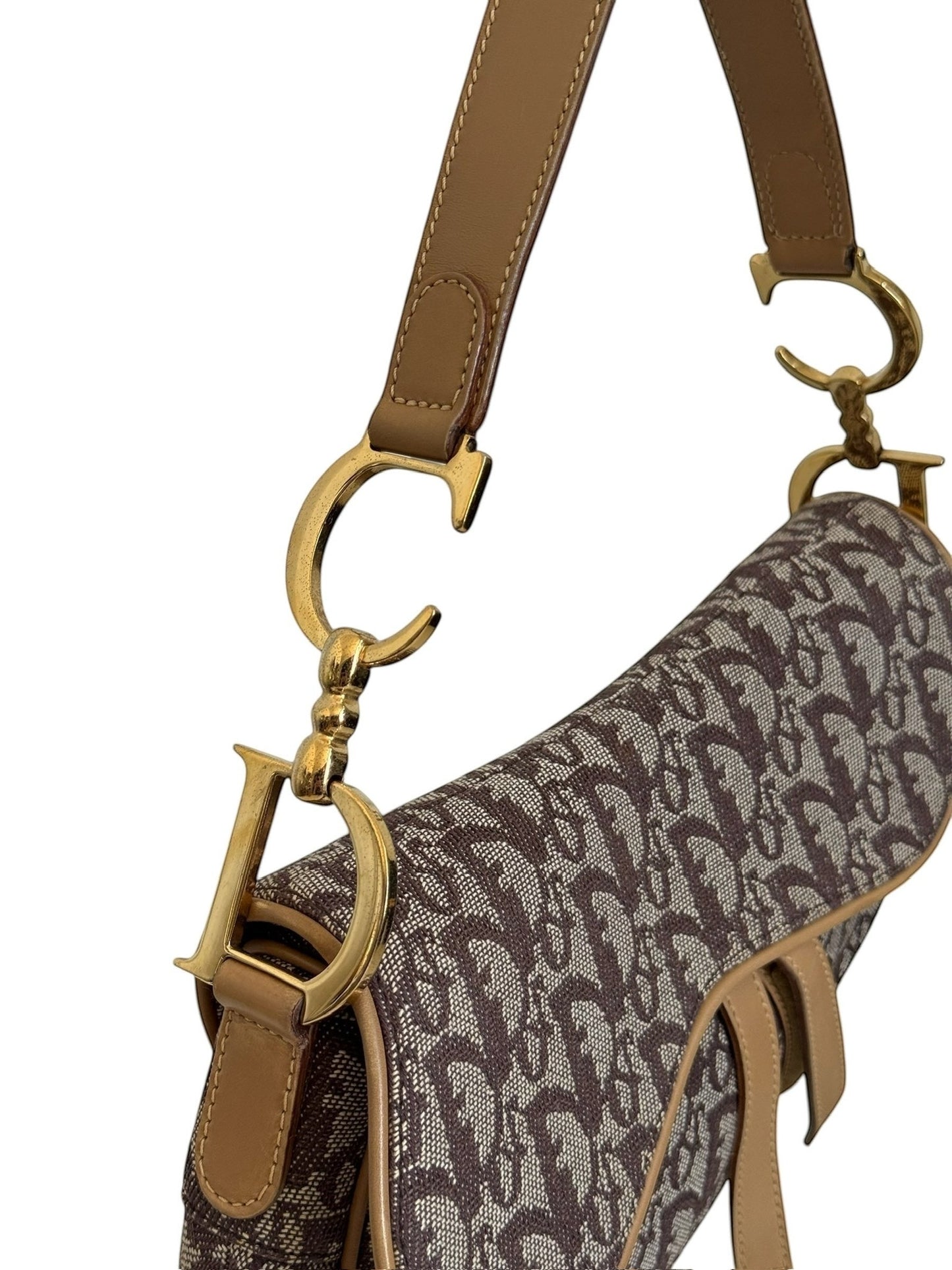 Dior Vintage 2002 Brown Trotter Monogram Medium Saddle Bag