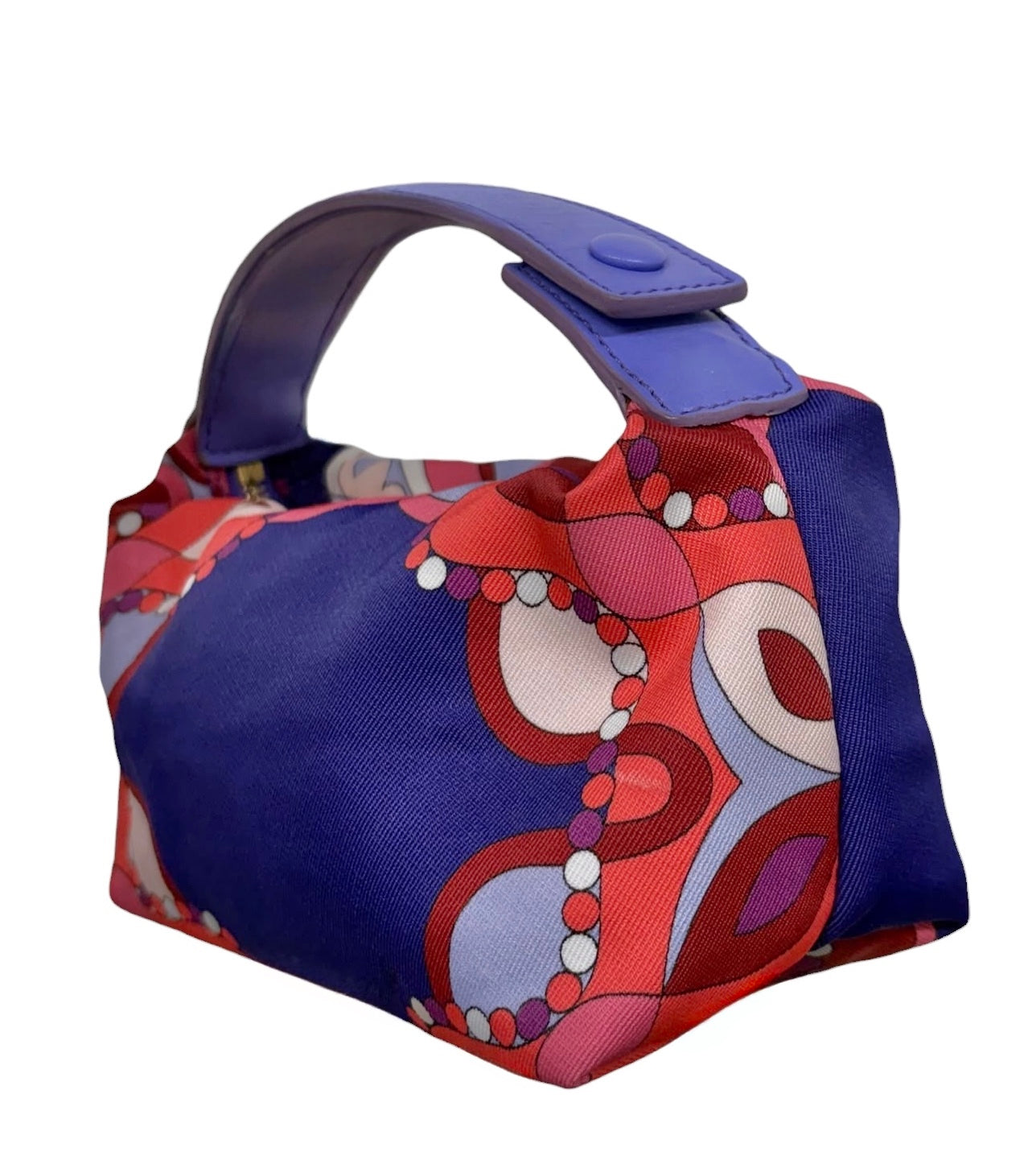 Pucci Vintage Red Purple & Pink Satin Mini Cosmetic Top Handle Pochette Bag 