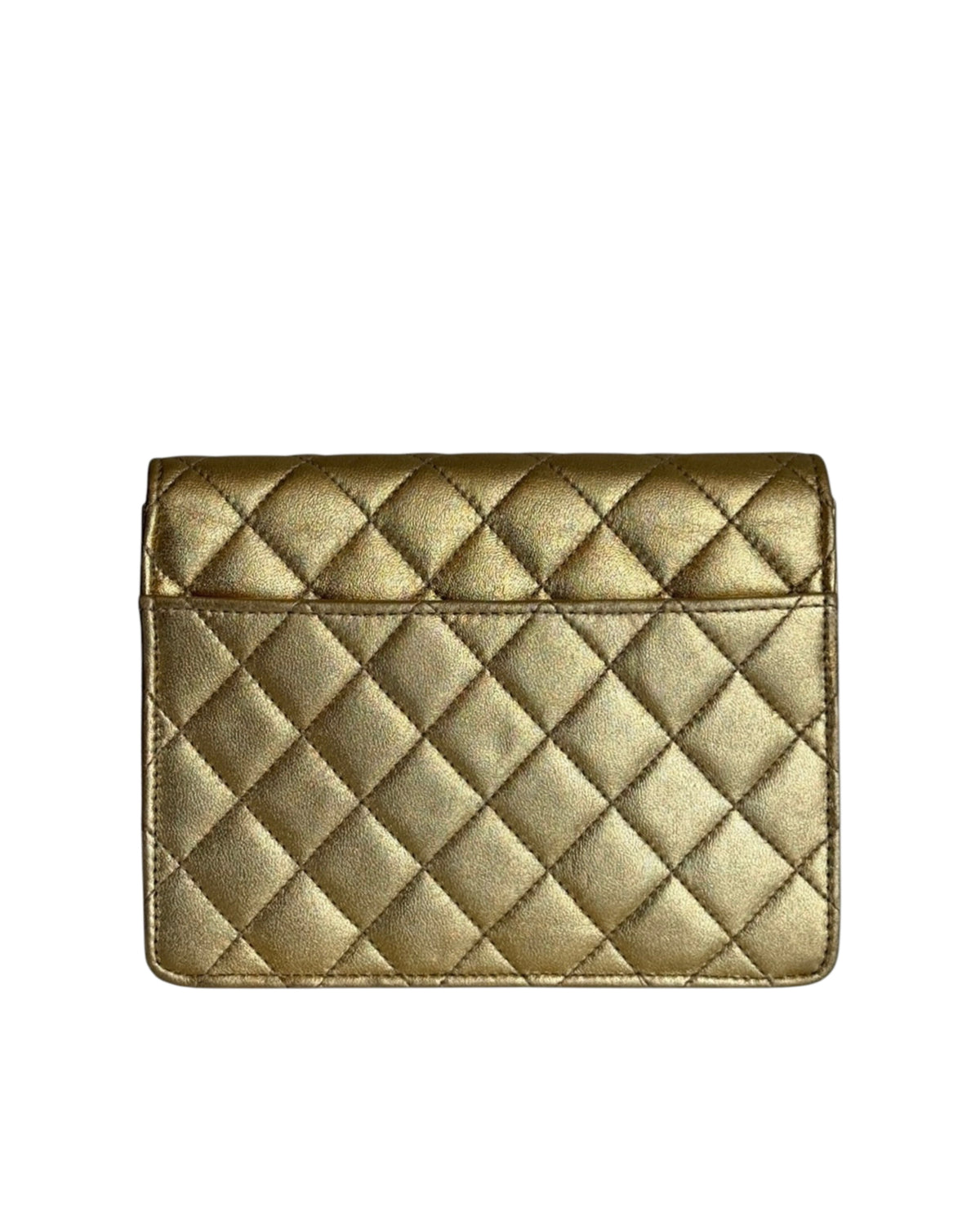 Chanel Vintage 90’s Metallic Gold Quilted Lambskin Micro Mini Square Flap Bag with 24K GPHW