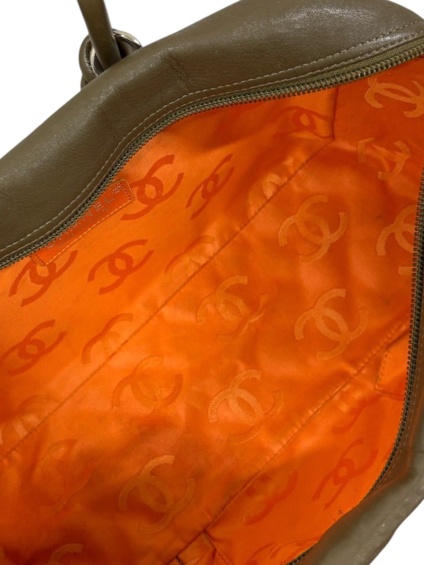 Chanel Vintage 2005 Khaki Green Quilted Lambskin Python CC Logo Cambon Bowler Shoulder Bag