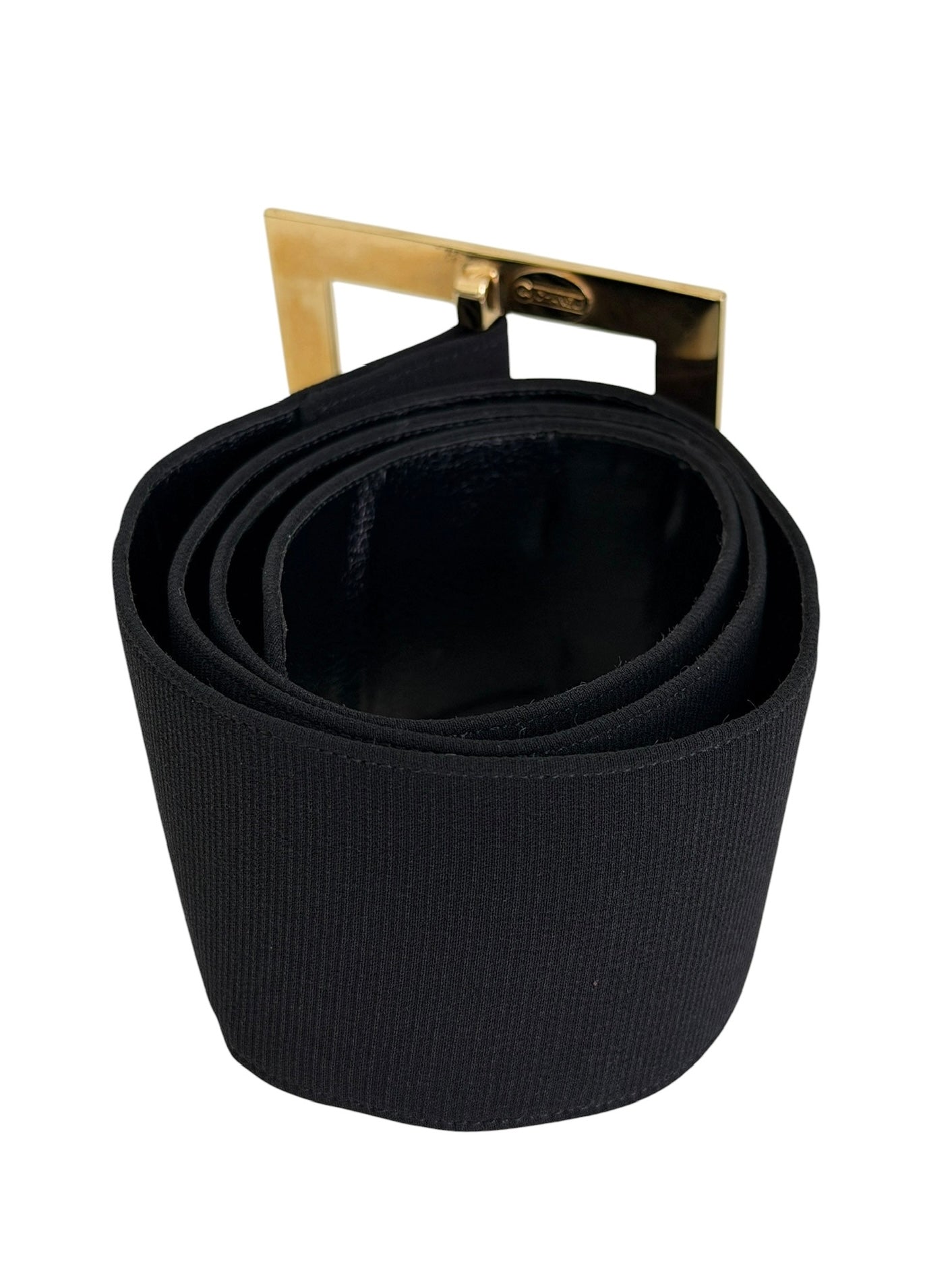 Chanel Vintage Black Nylon Leather Square CC Logo 24K GPHW Belt - Size 38