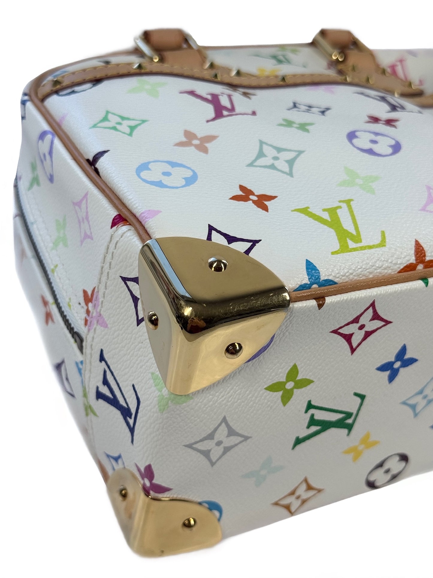 Louis Vuitton Vintage 2005 Takashi Murakami Blanc / White Multicolor Monogram Trouville Top Handle Bag