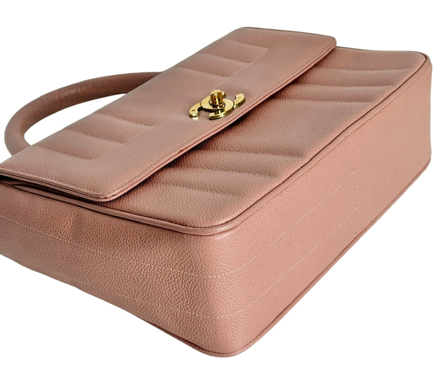 Chanel Vintage 1994 Sakura Pink Caviar Leather Vertical Quilted Medium Kelly Top Handle Flap Bag with 24K GPHW