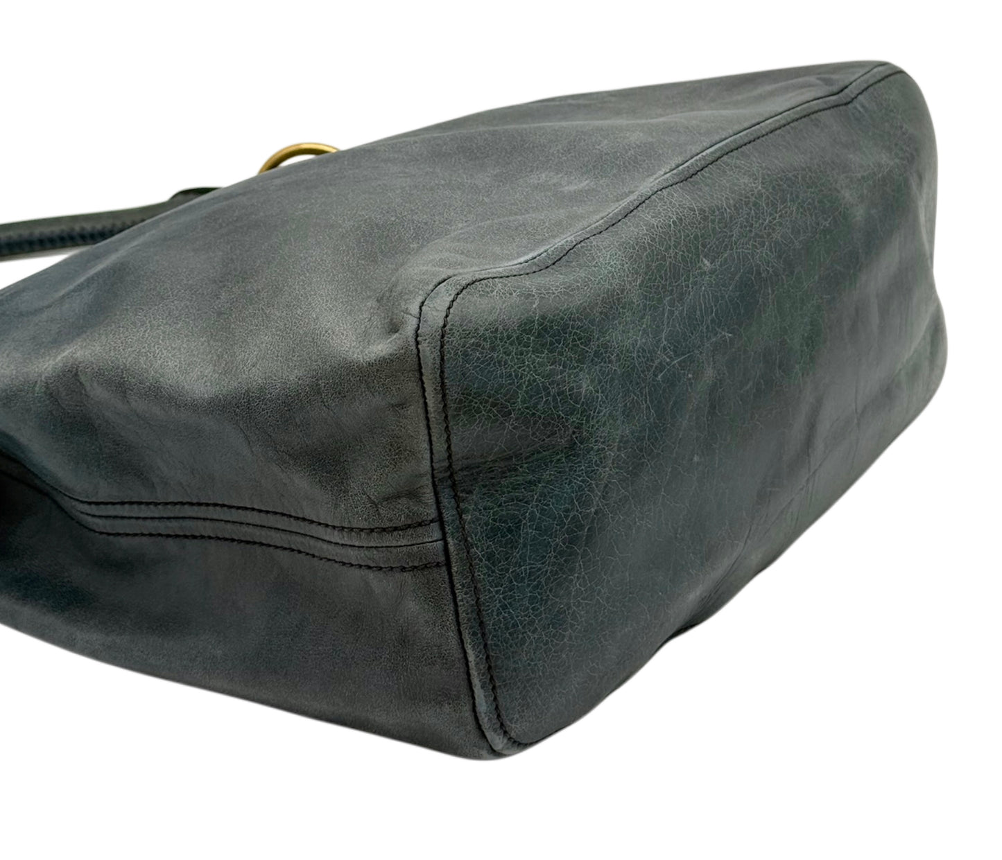 Prada Vintage Distressed Blue Crinkled Calfskin Leather Medium Hobo Shoulder Tote Bag