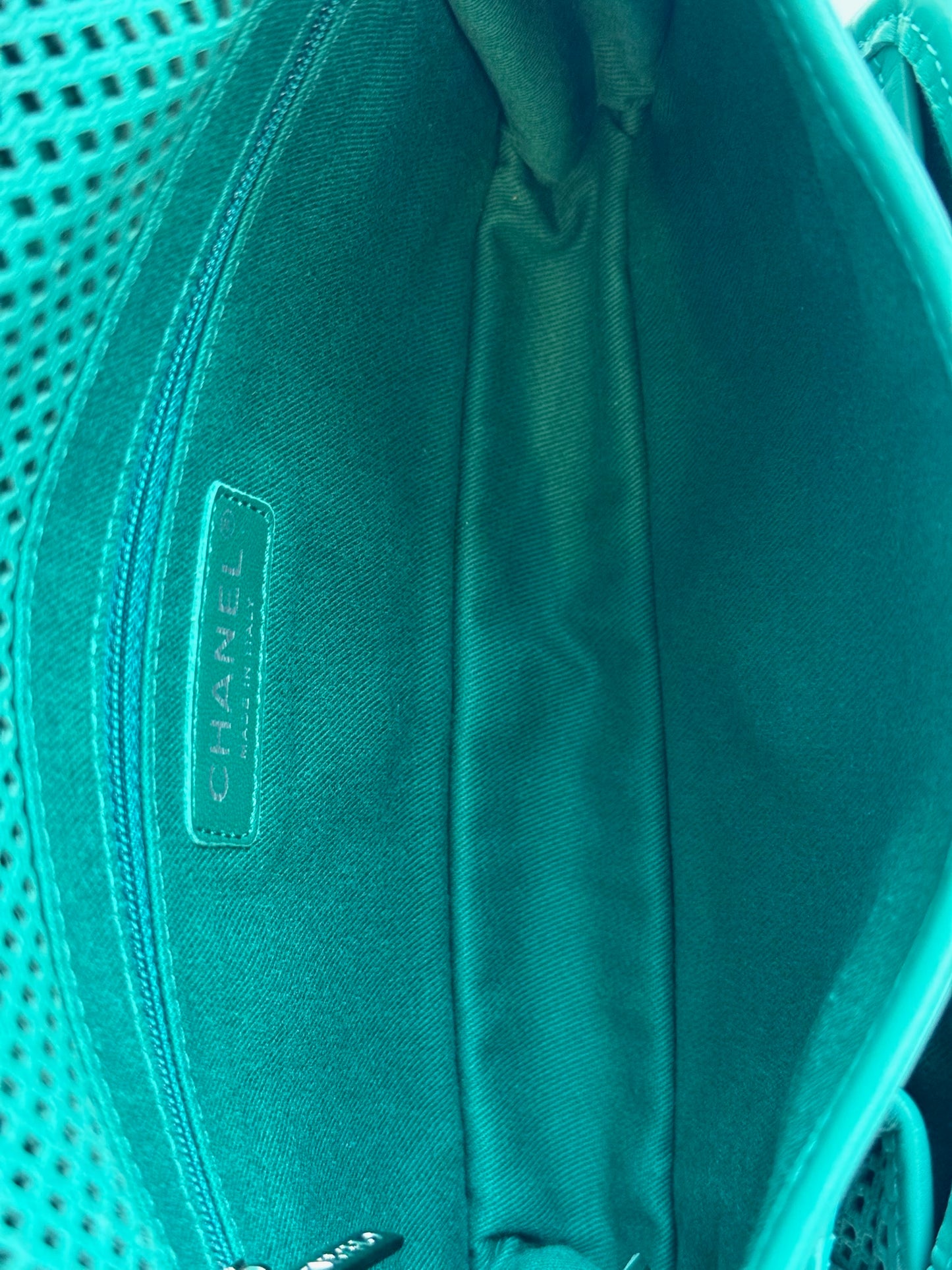 Chanel Turquoise Perforated Leather Square Flap Bag