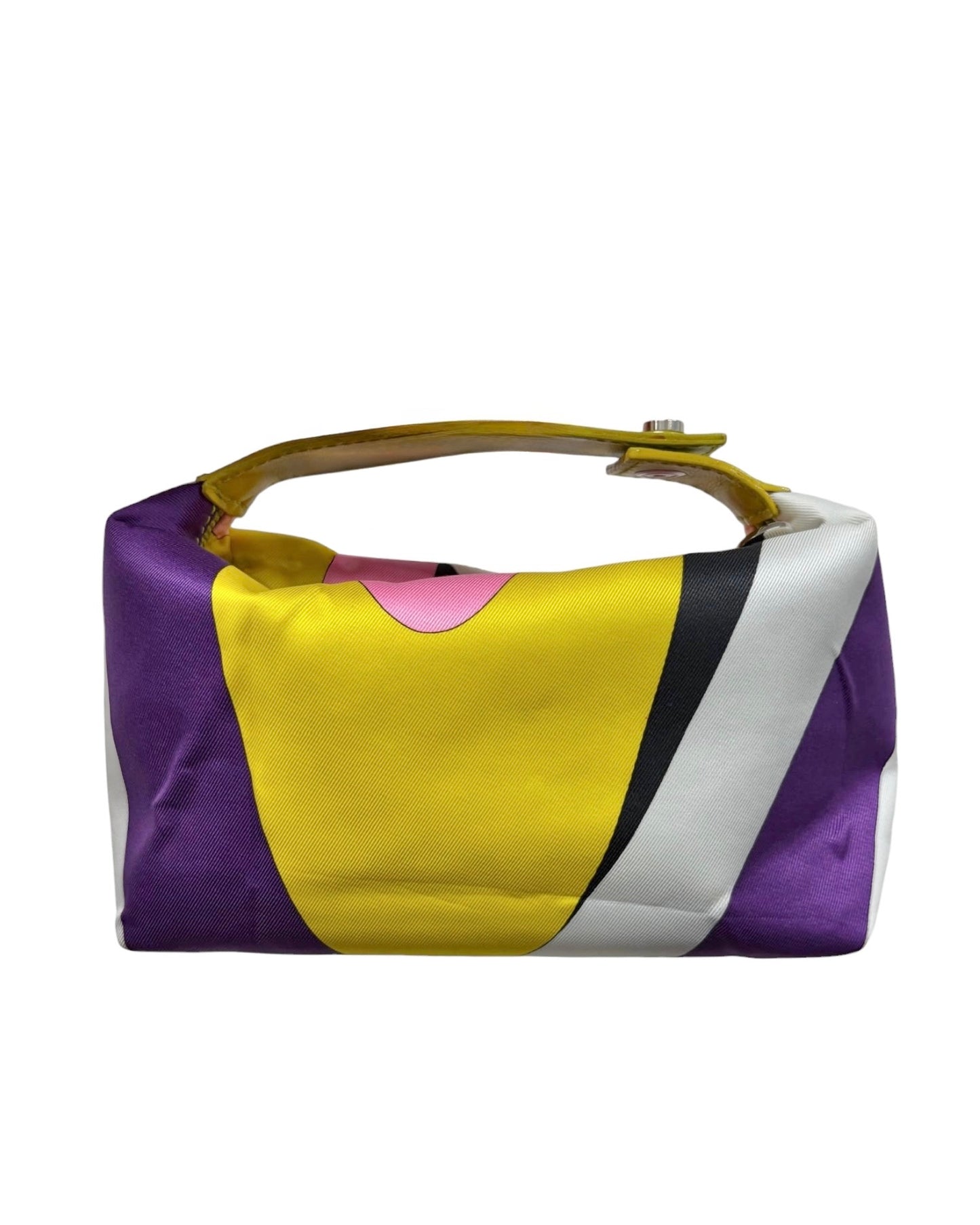 Pucci Vintage Yellow Pink & Purple Satin Mini Cosmetic Top Handle Pochette Bag
