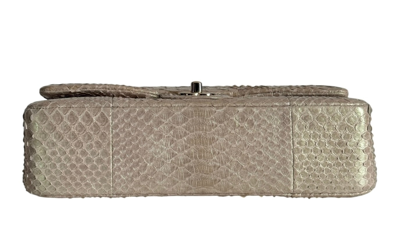 Chanel Iridescent Beige & Pink Python Classic Medium Double Flap Bag with Champagne Gold Hardware 