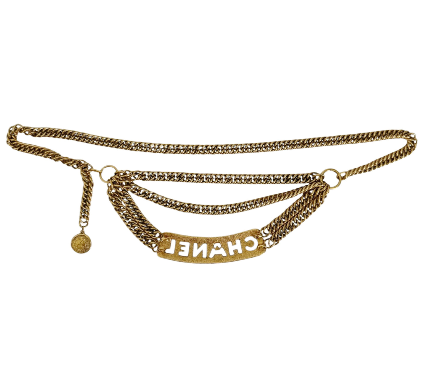 Chanel Vintage 90s 24K Gold Plated Quilted Logo Chain Belt