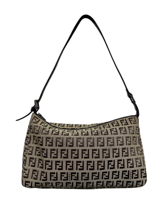 Fendi Vintage Light Brown Zucchino Zucca Monogram Medium Shoulder Pochette Bag 