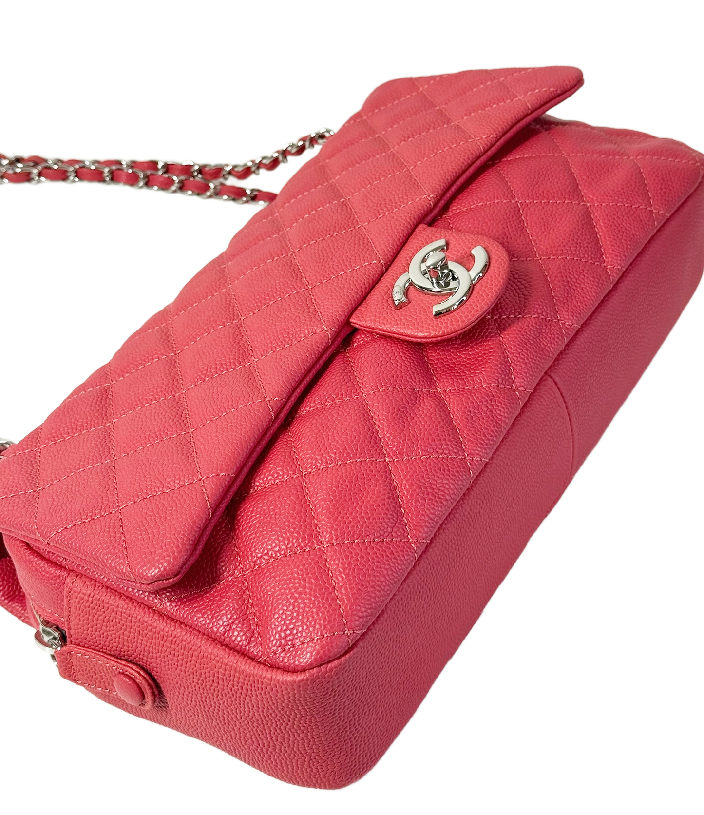 Chanel Coral Pink Quilted Caviar Leather Single Medium Flap Shoulder Bag