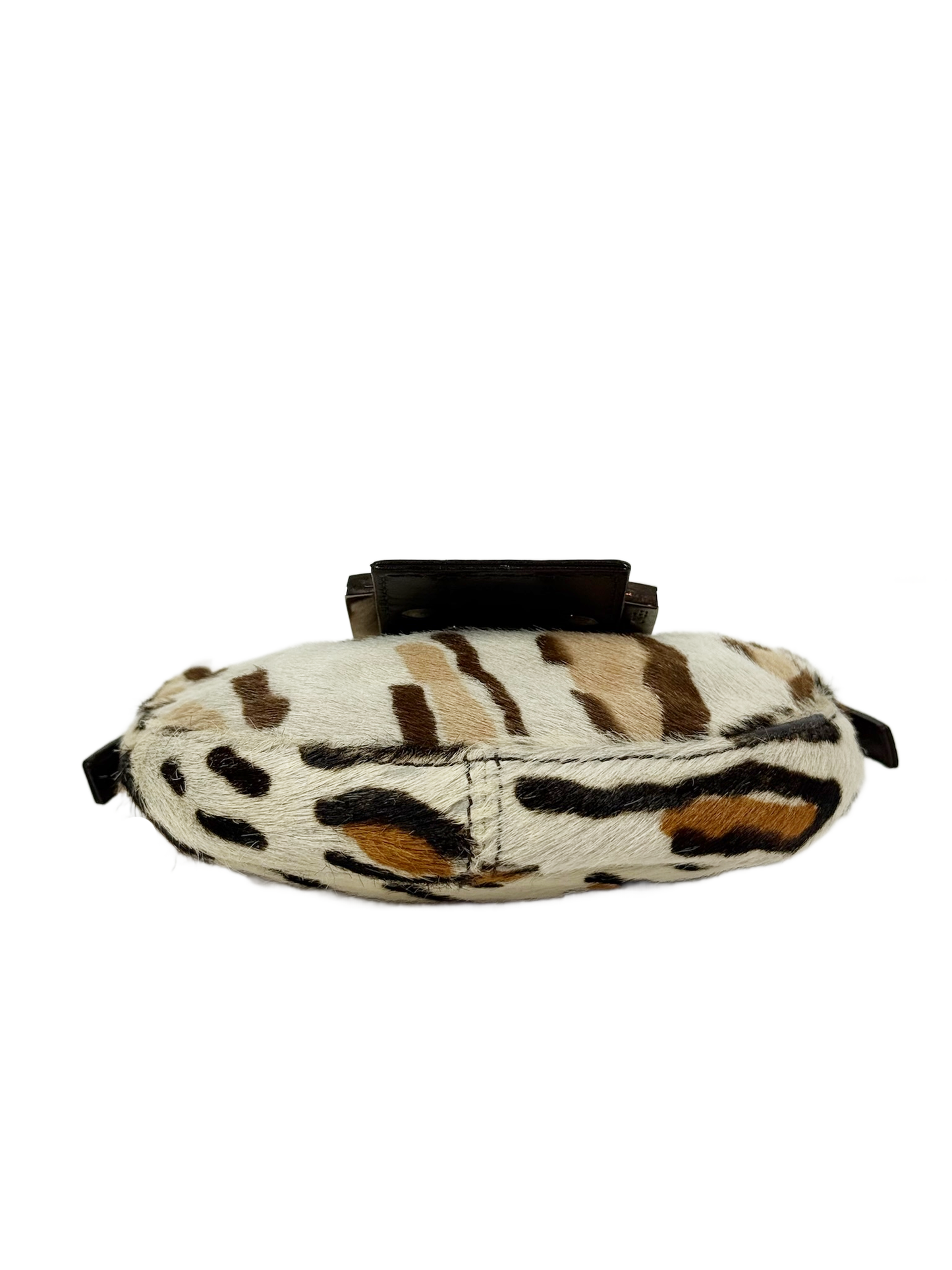 Fendi Vintage White Leopard Print Pony Hair Mini Croissant Baguette