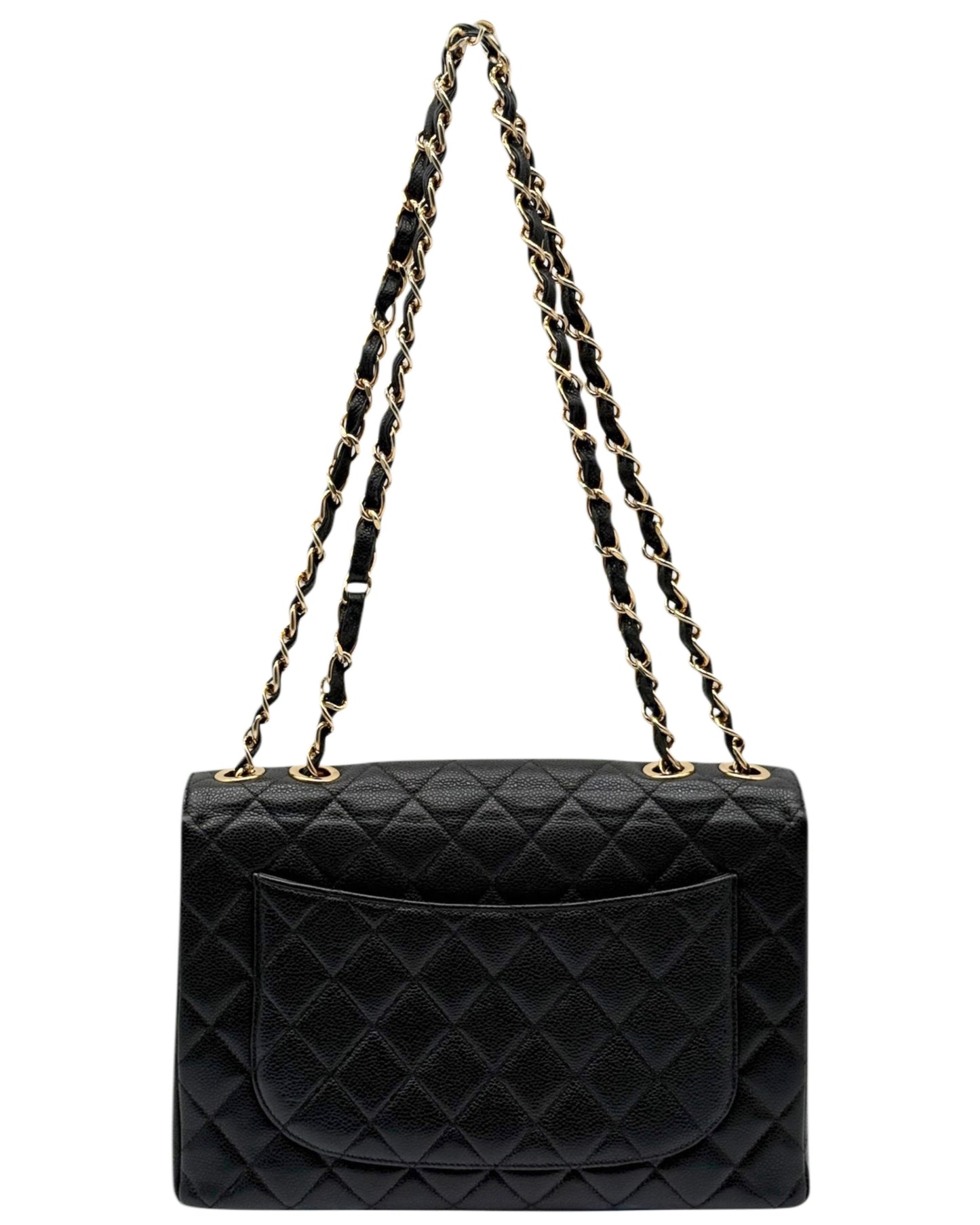 Chanel Vintage 00s Black Quilted Caviar Maxi Classic Single Flap Bag with 24K GPHW