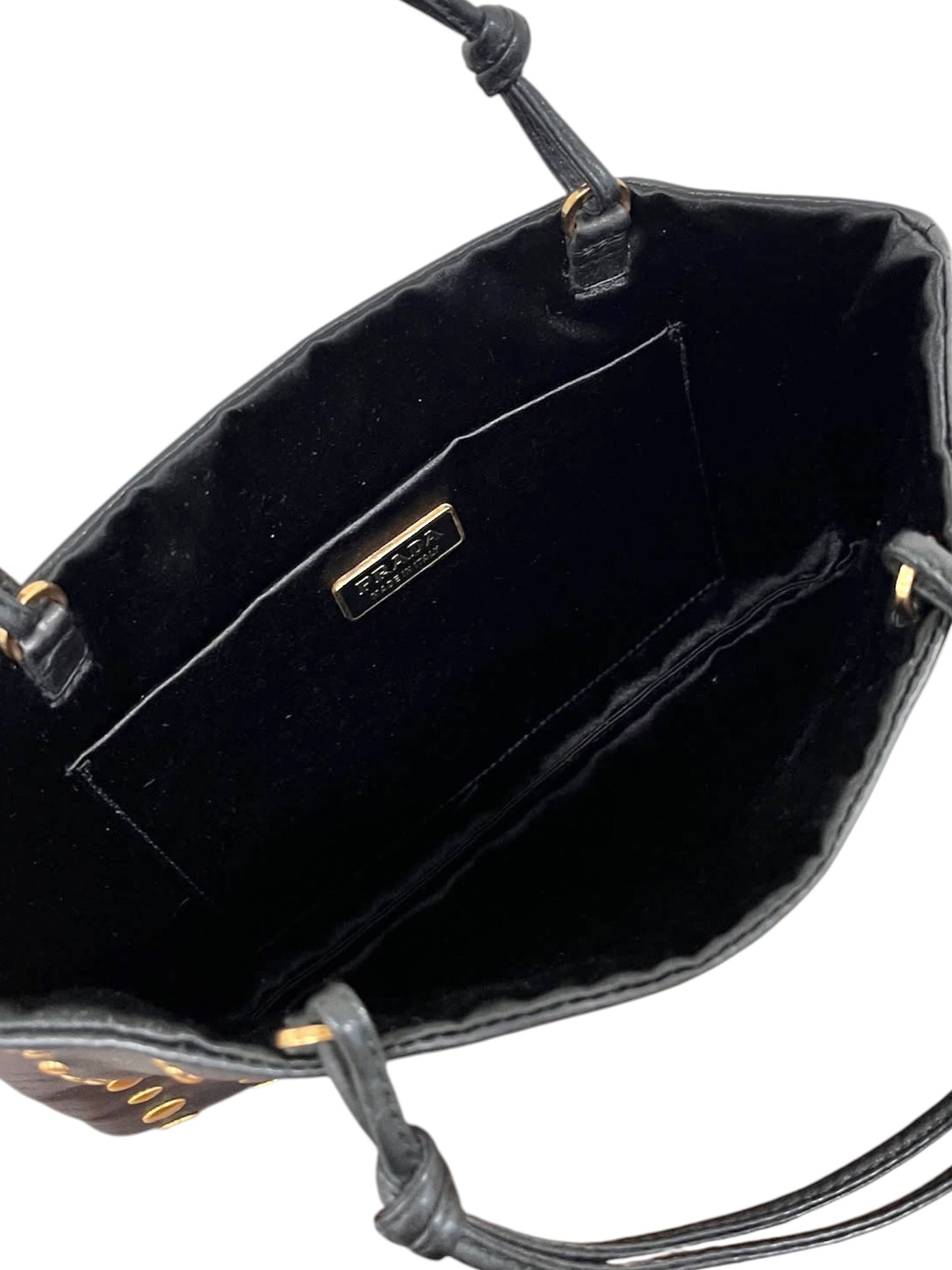 Prada Vintage Black Lambskin Gold Studded Mini Top Handle Pochette