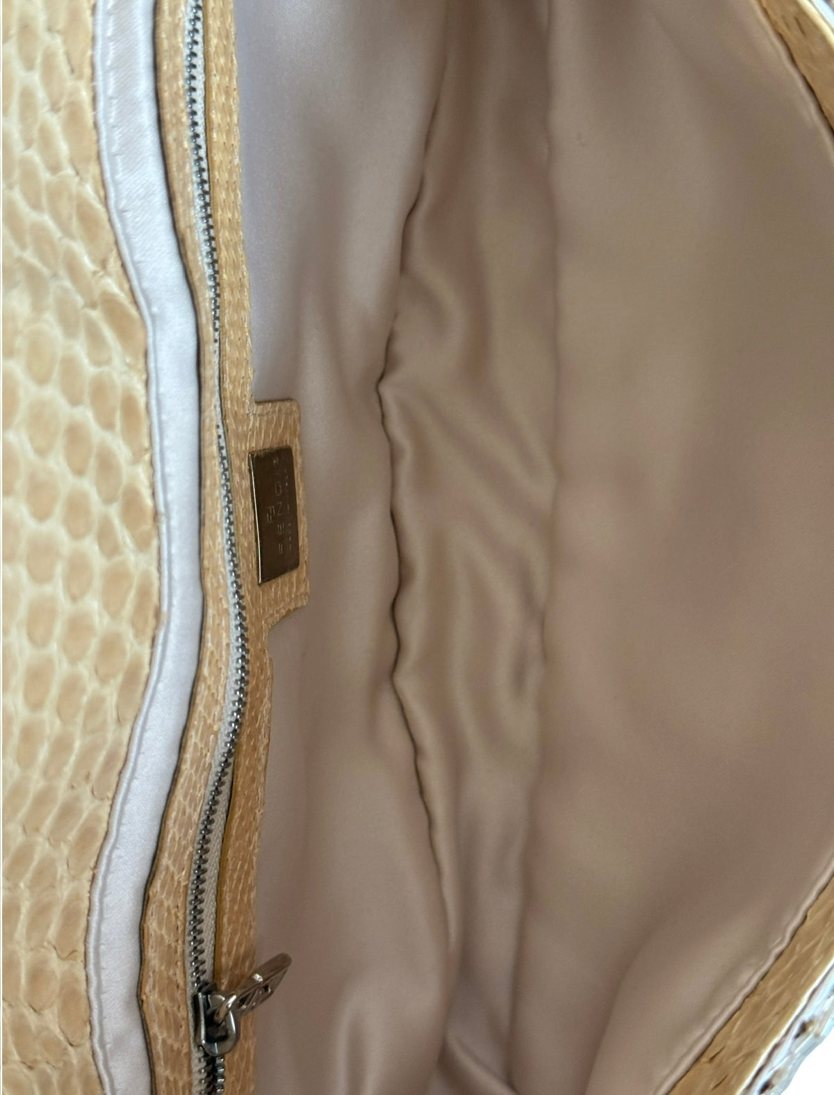 Fendi Vintage Champagne Gold Palliates Sequin Beaded Shoulder Baguette Bag with Python Trim